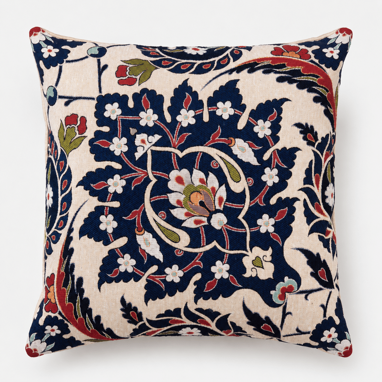 Lacivert Çiçek Motifli Goblen Kumaş Kırlent Kılıfı, Model: GBLN-3033
