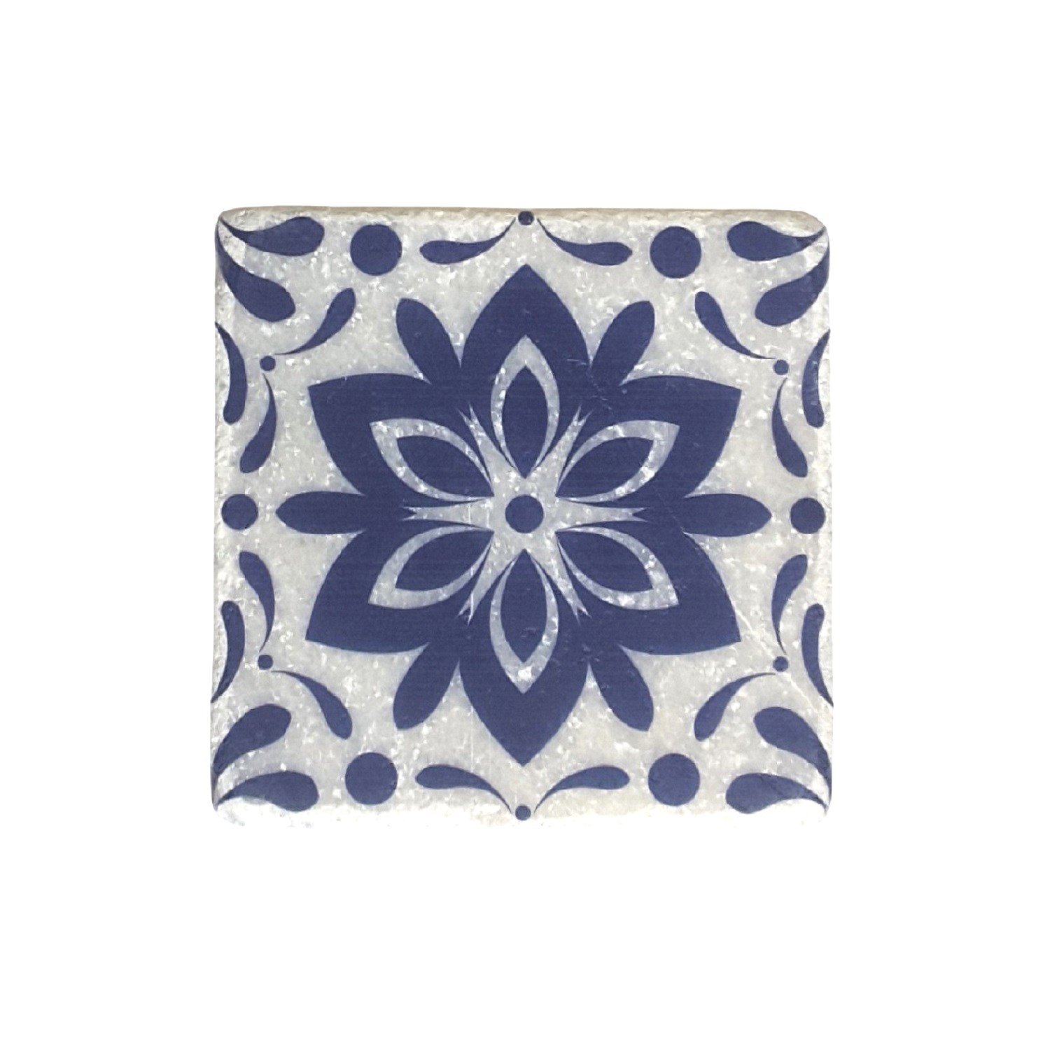 Lacivert Floral Desenli Doğal Mermer Bardak Altlığı, Model: MRBL-2020123