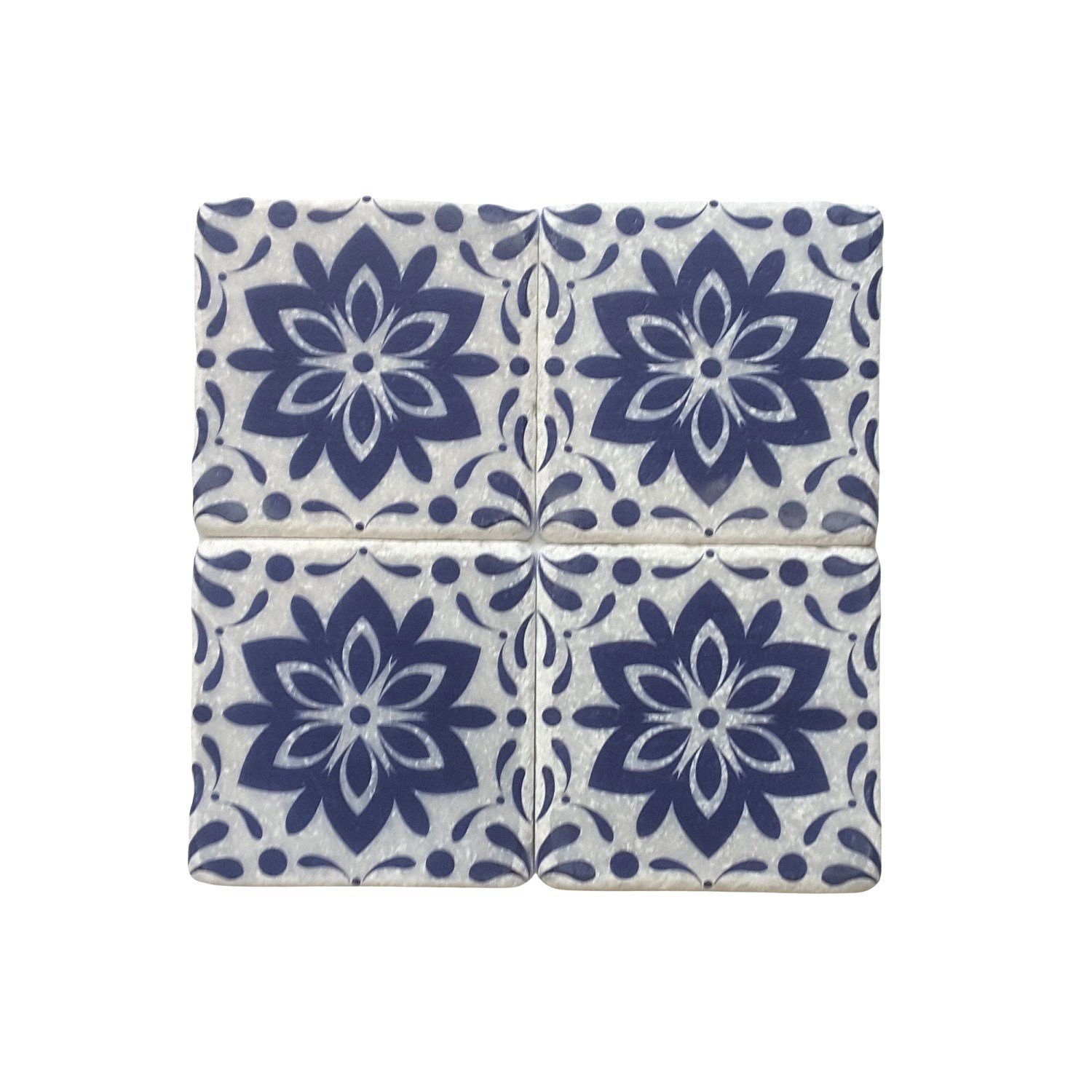 Lacivert Floral Desenli Doğal Mermer Bardak Altlığı, Model: MRBL-2020123