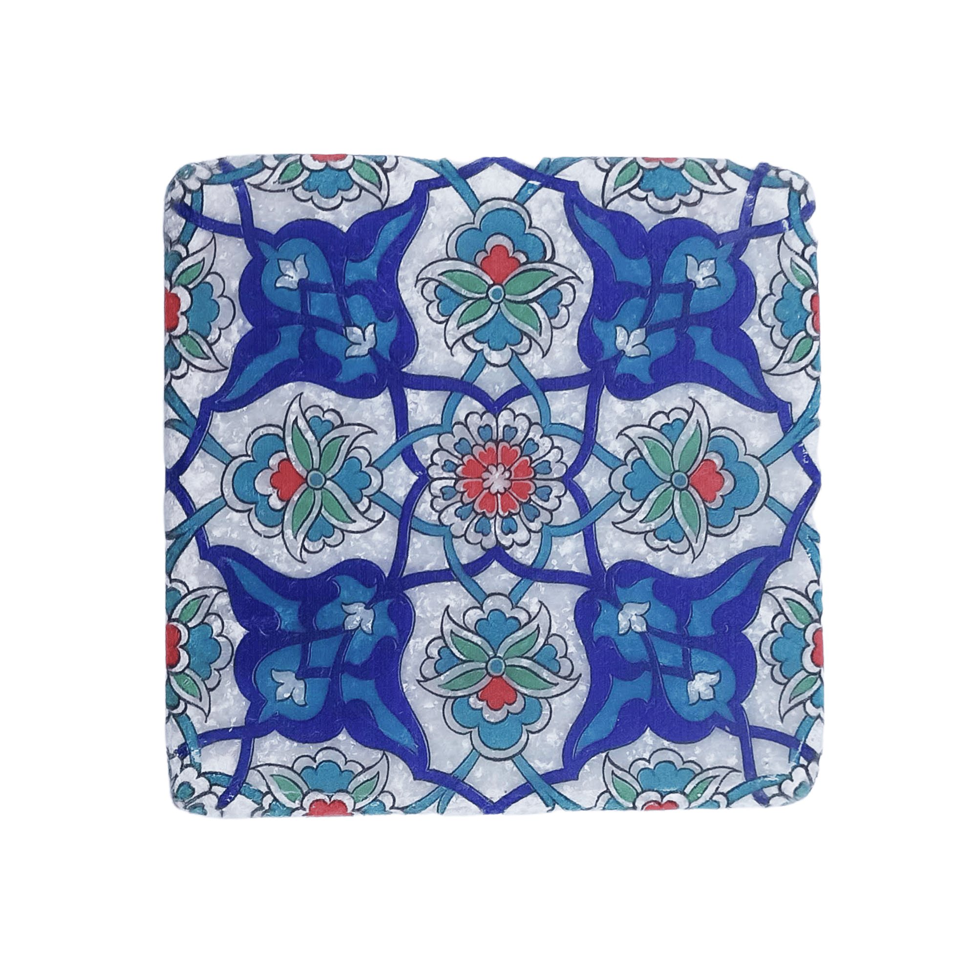 Mavi Çini Desenli Doğal Mermer Bardak Altlığı, Model: MRBL-2020112