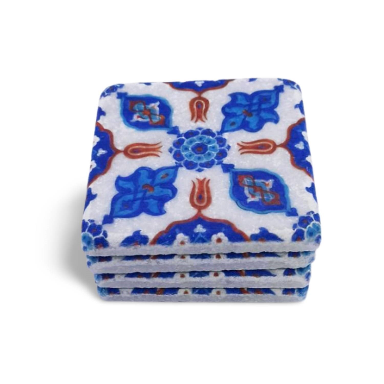 Osmanlı Motifli Doğal Mermer Bardak Altlığı, Model: MRBL-2020114