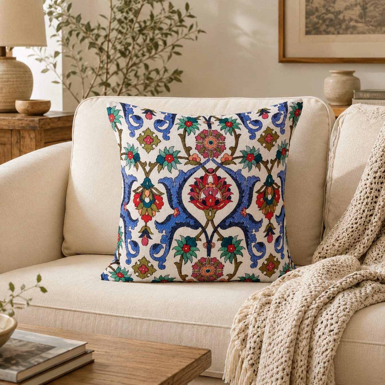 Renkli Motifli Dekoratif Goblen Kırlent Kılıfı, Model: GBLN-3023