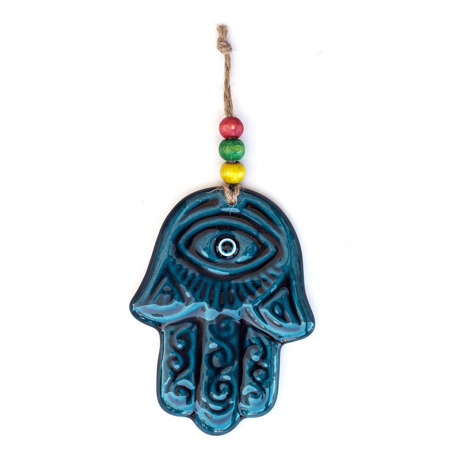 Turkuaz Seramik Gözlü El (Hamsa) Duvar Süsü
