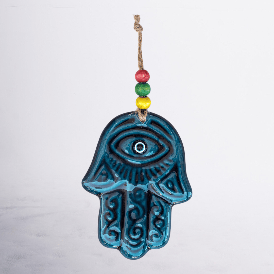 Turkuaz Seramik Gözlü El (Hamsa) Duvar Süsü