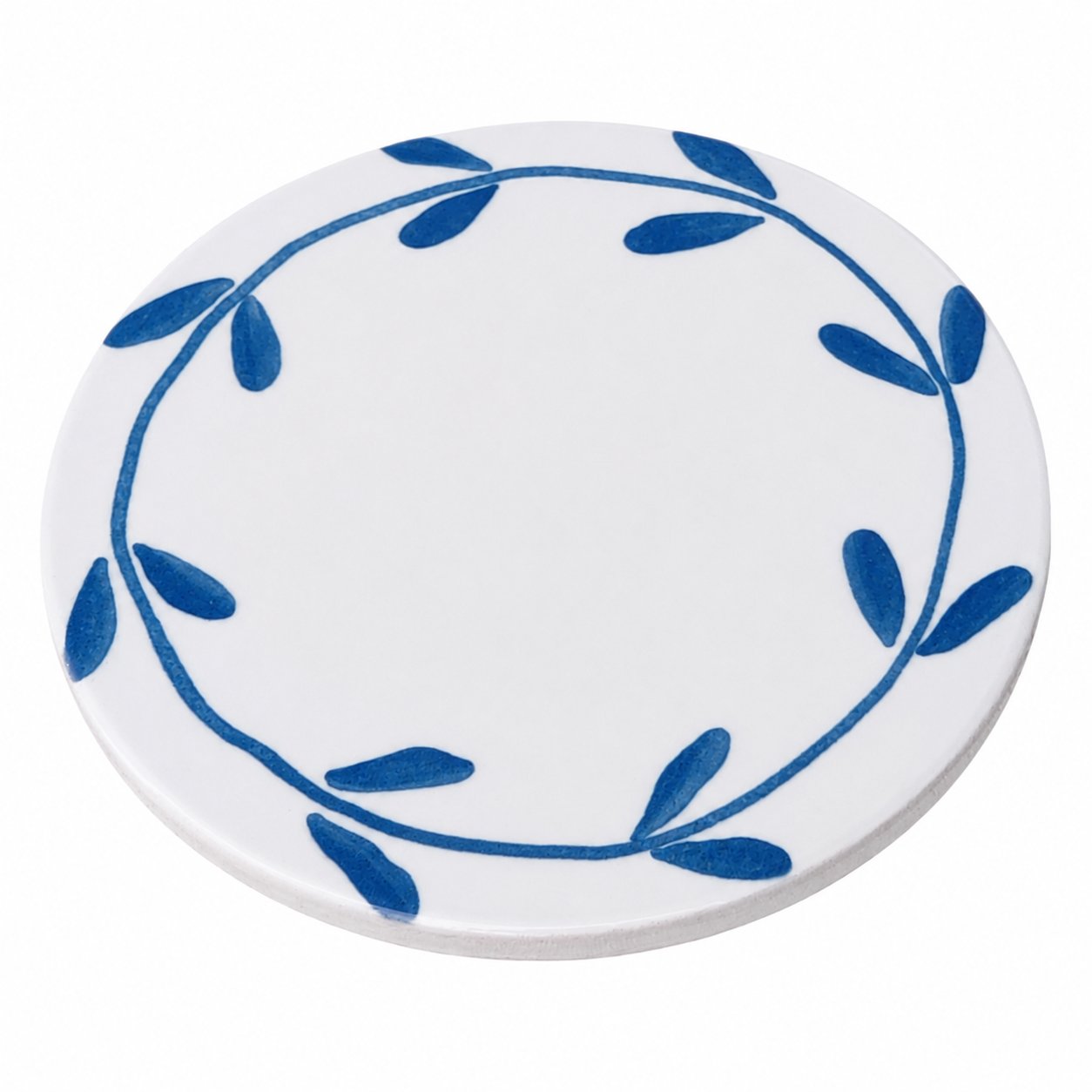 Yaprak Desenli Yuvarlak Seramik Bardak Altlığı 4'lü Set
