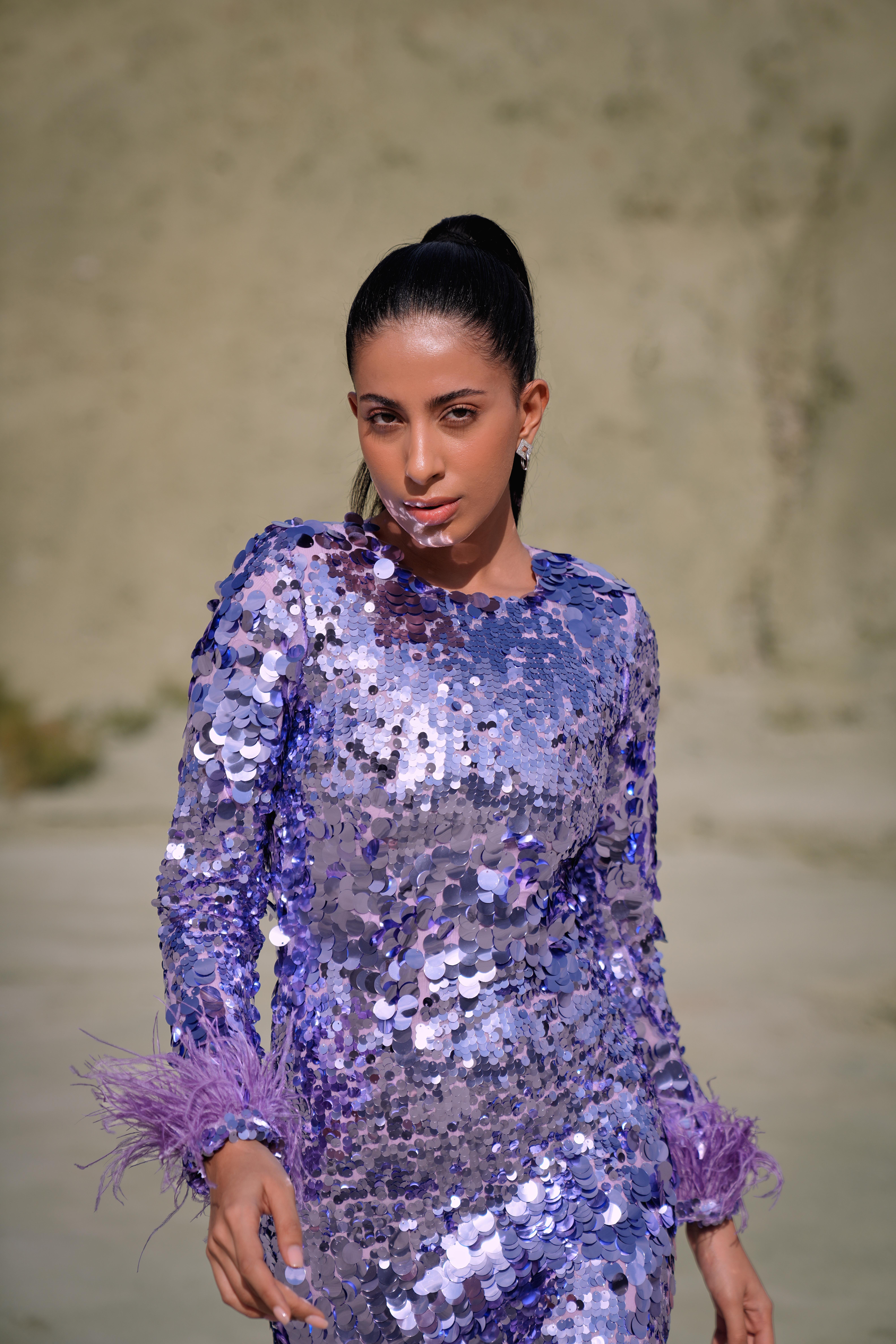 Purple Sequined Midi Dress