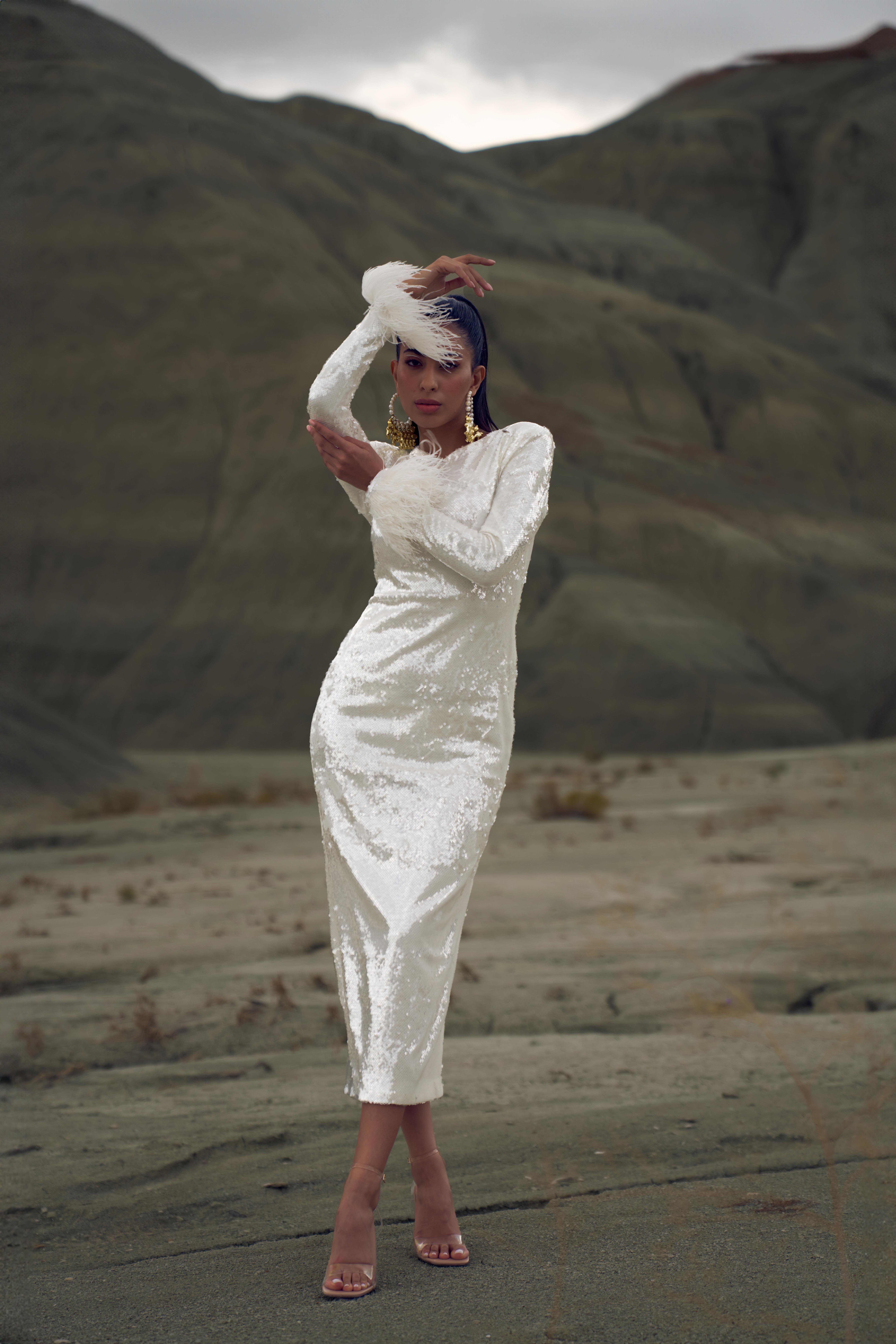 Sequined Whit Midi Dress