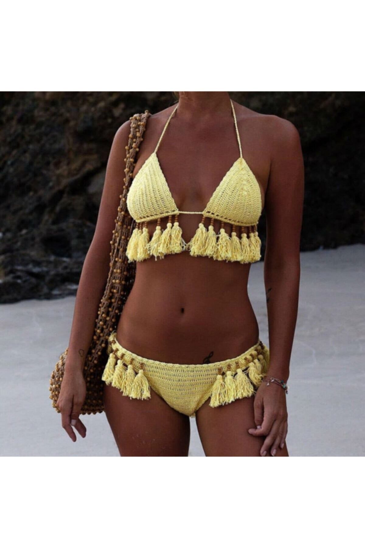 Major Tığ Örgü Püsküllü Bikini Üstü