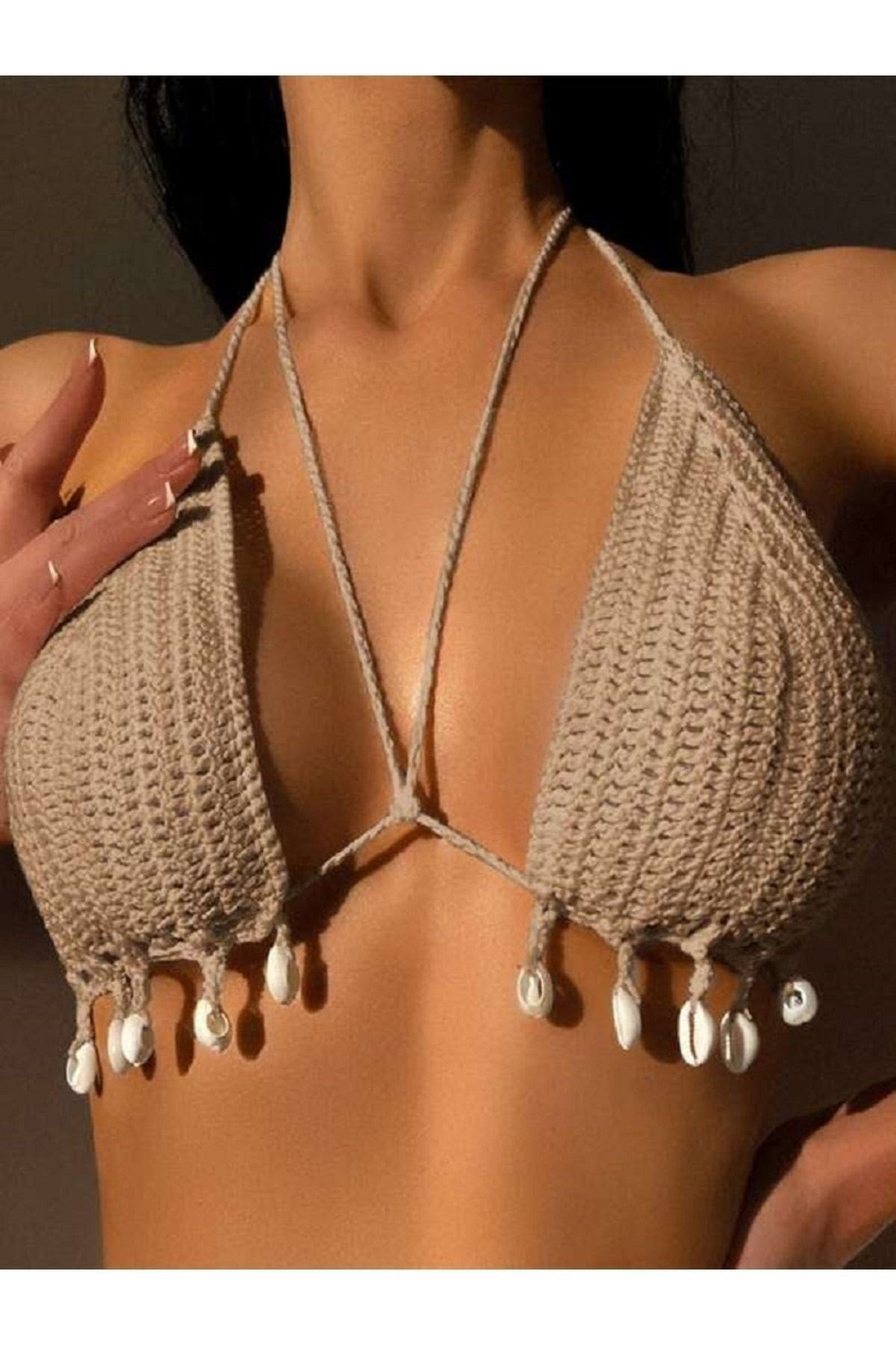 Tığ Örgü Deniz Kabuklu Bikini Üstü