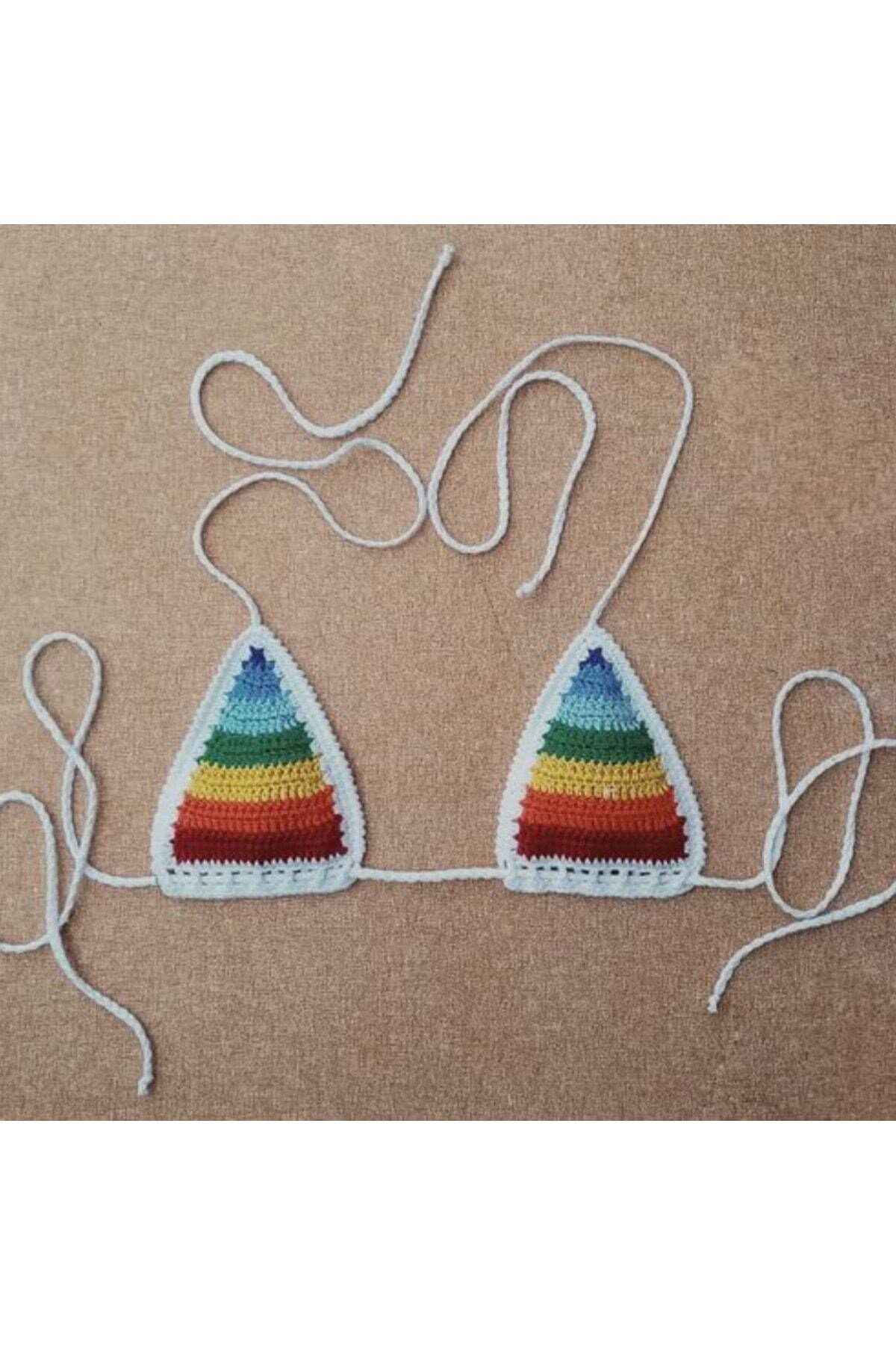 Tığ Örgü Gökkuşağı Tanga Bikini Takım