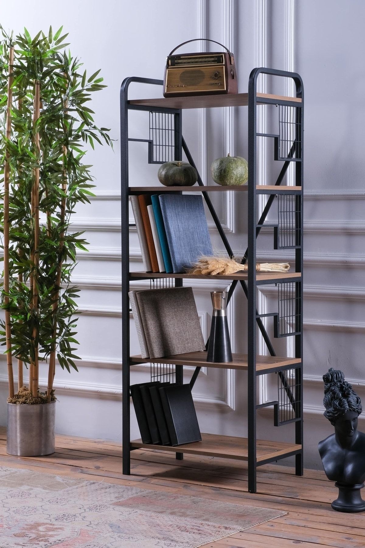 5 Raflı Dekoratif Kitaplık, Çok Amaçlı Raf, Çam