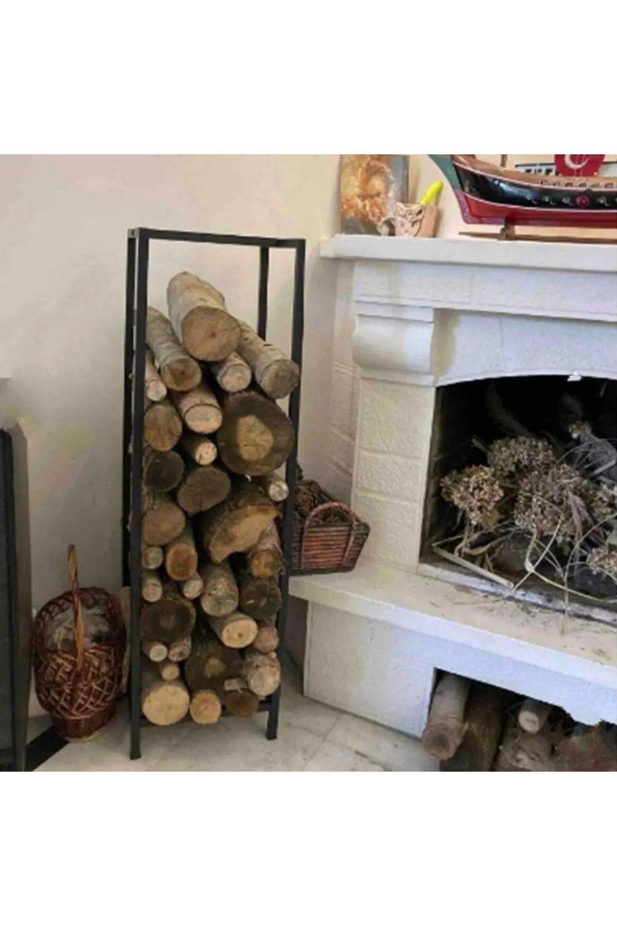 Lignum Dekoratif Metal Odunluk Şömine Odun Sehpası 120CM