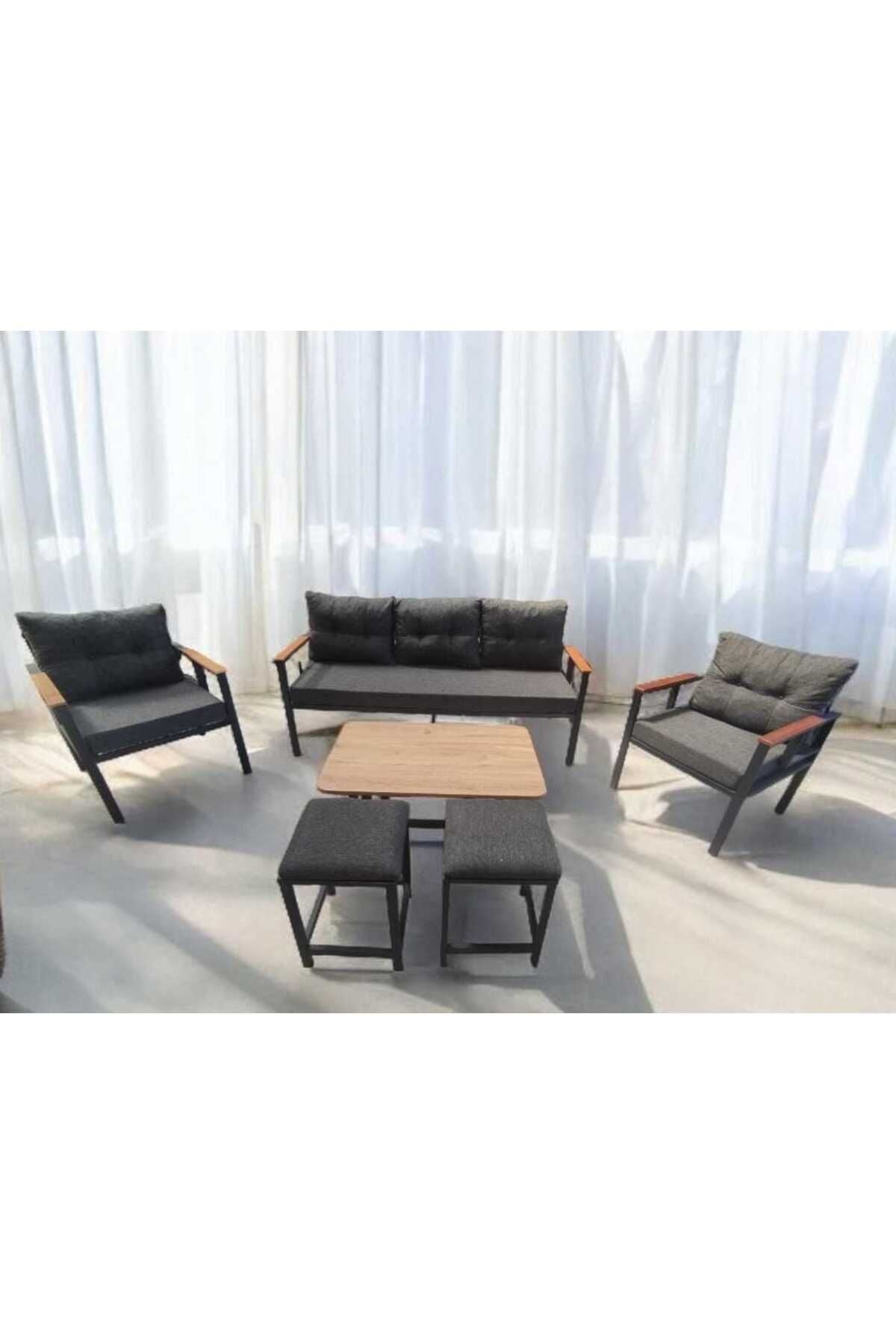 Pi Elize Bahçe Ve Balkon Mobilyası 3 1 1 Sehpalı Ve Antrasit 2 Puflu