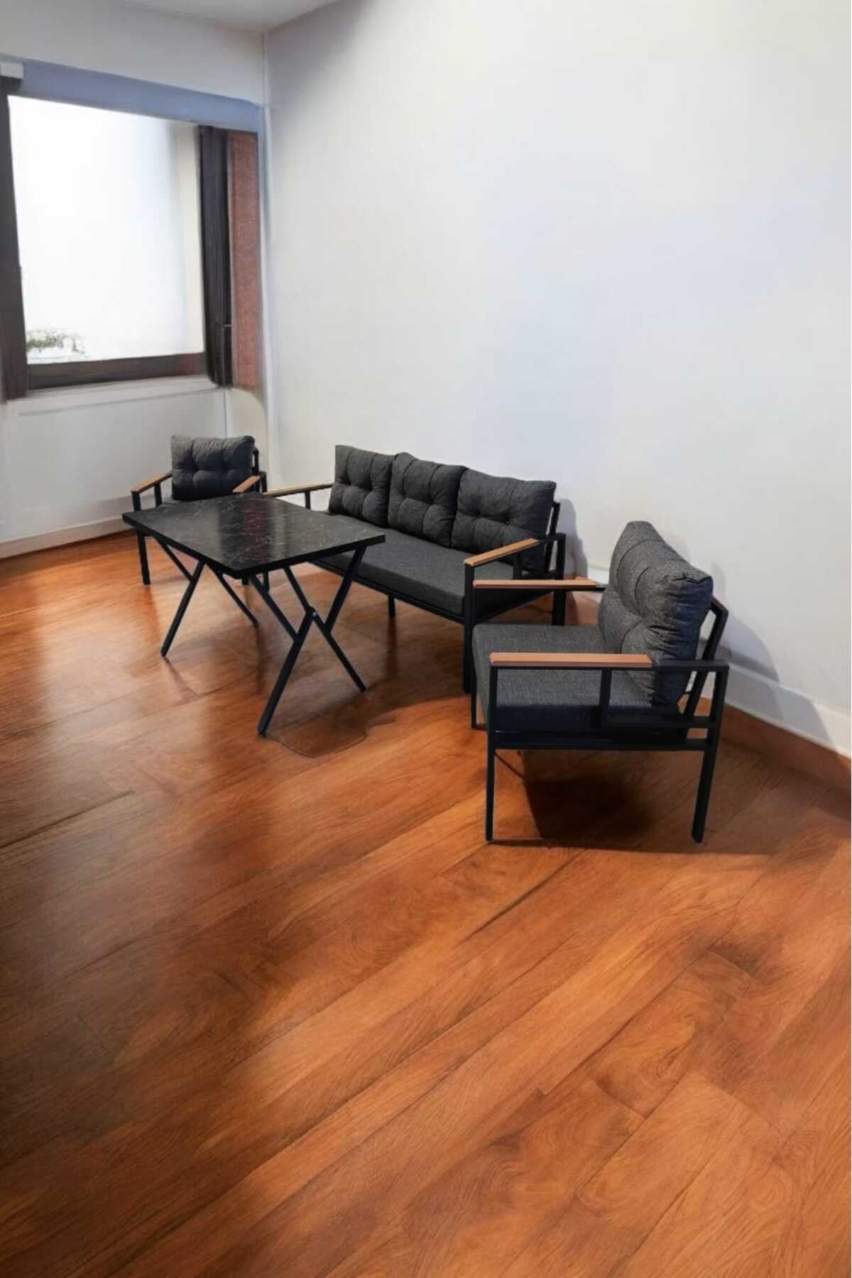 Pi Elize Bahçe Ve Balkon Mobilyası Antrasit 3+1+1 ve Perla Masa