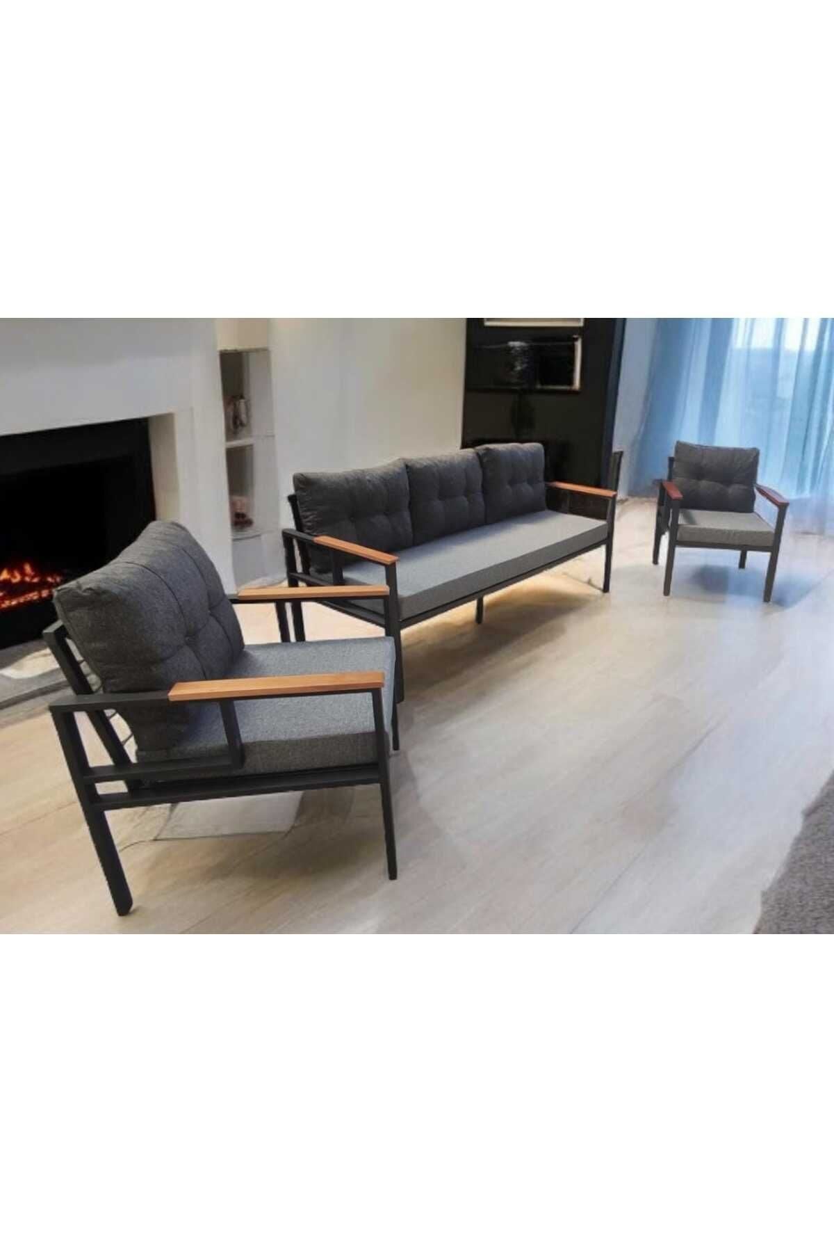 Pi Elize Bahçe Ve Balkon Mobilyası Gri Antrasit 3 1 1