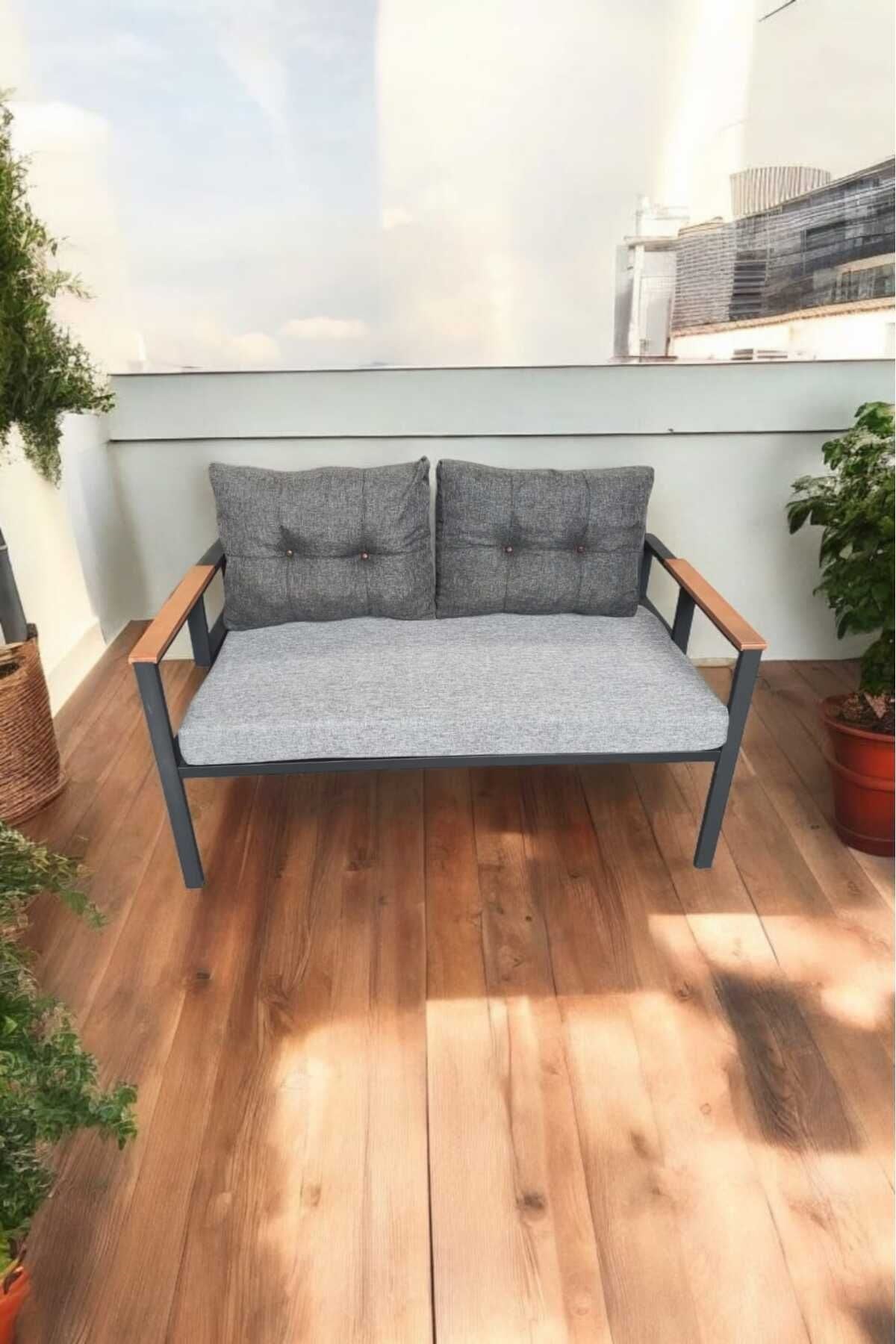 Pi Elize Tekli Bahçe Mobilyası,balkon Mobilyası 2'li 60x120cm Gri Ve Antrasit