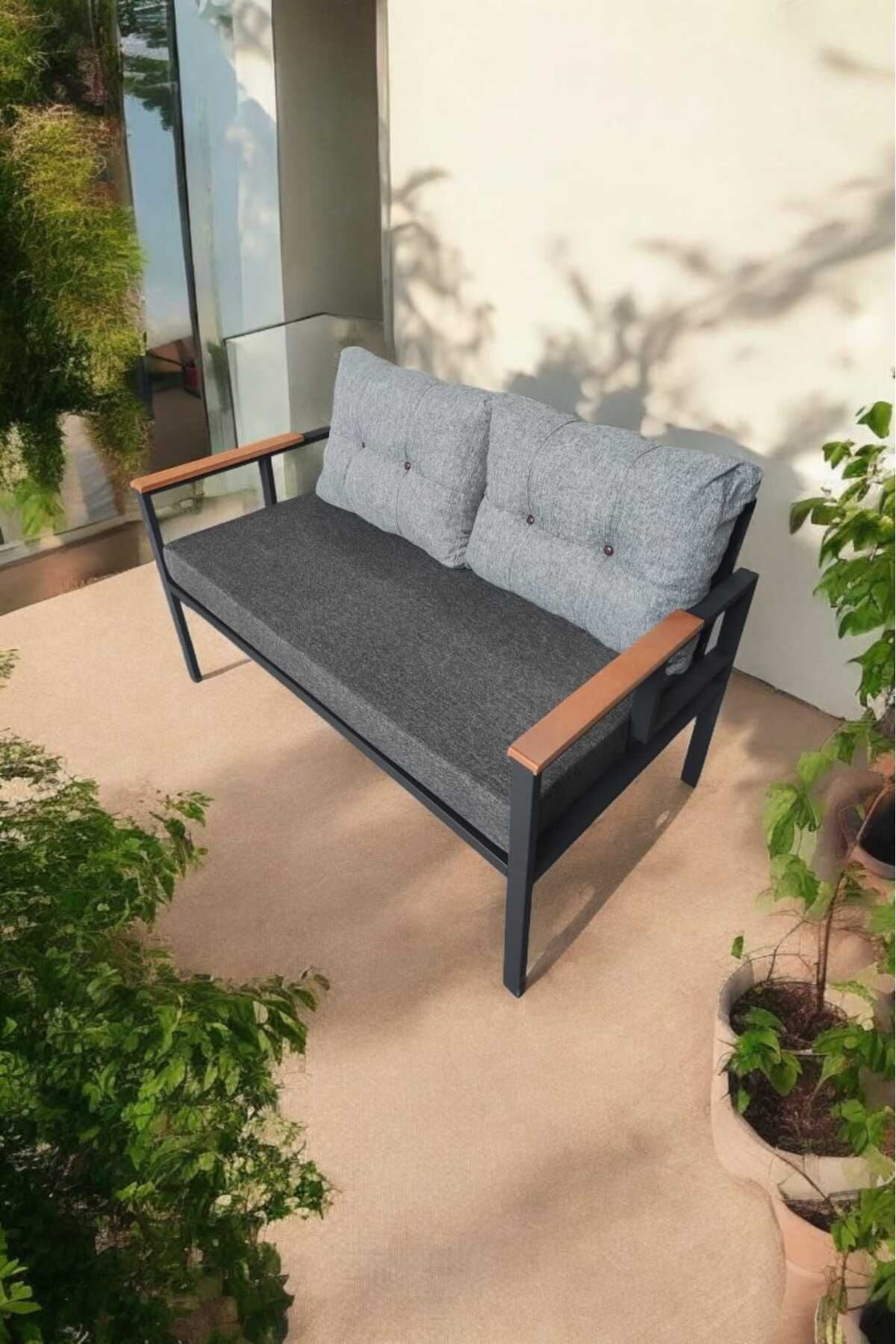 Pi Elize Tekli Bahçe Mobilyası,balkon Mobilyası 2'li 60x120cm Antrasit Ve Gri