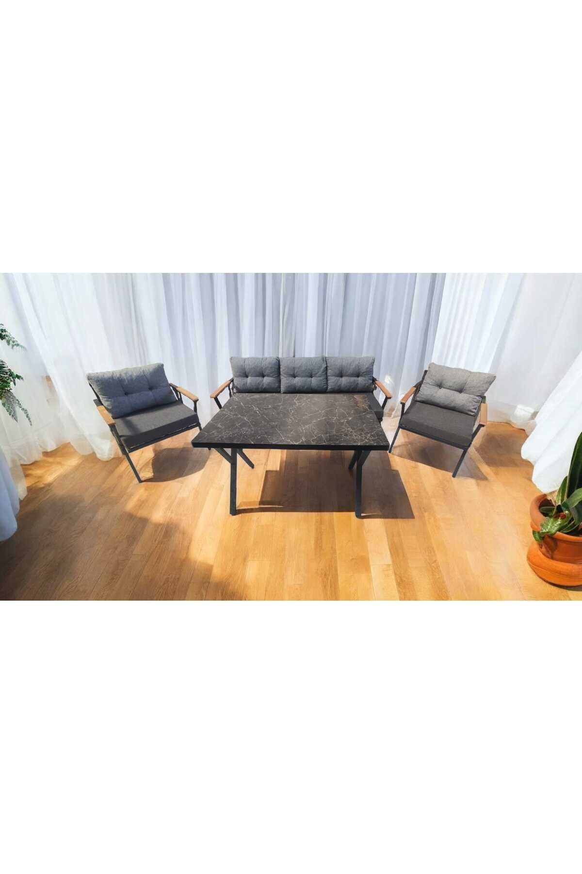 Pi Locca Bahçe Balkon Mobilyası Antrasit Gri 3+1+1 ve Perla Masa