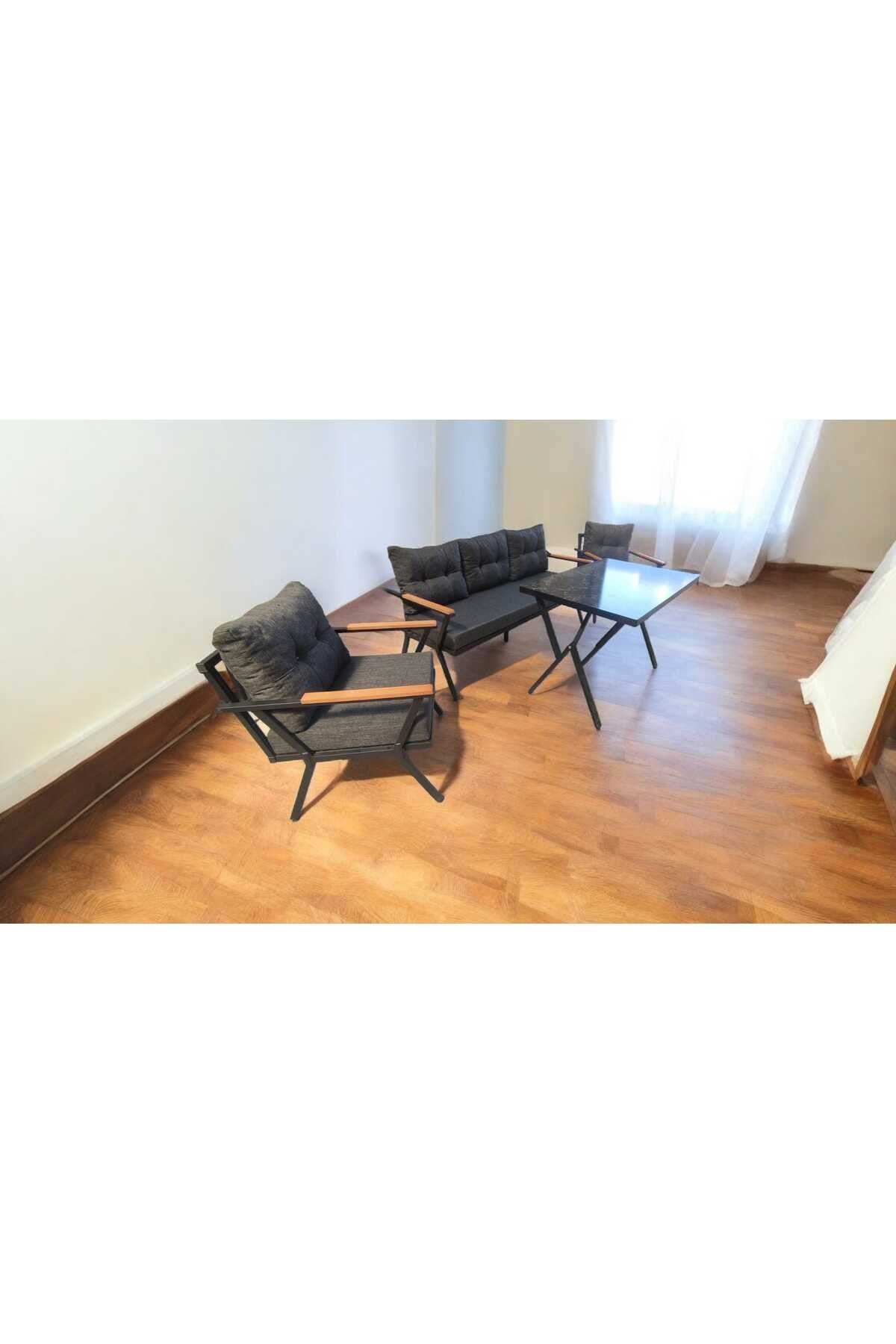 Pi Locca Bahçe Balkon Mobilyası Antrasit 3+1+1 ve Perla Masa