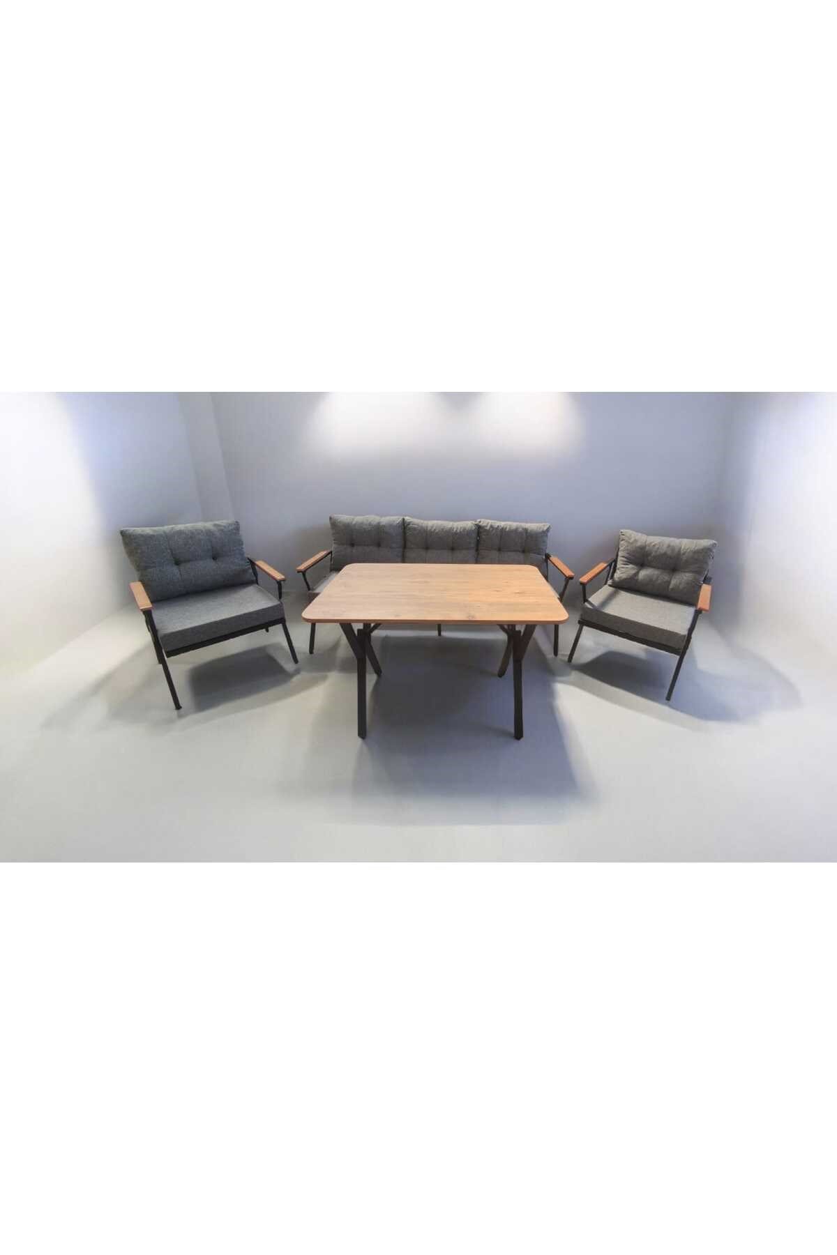 Pi Locca Bahçe Balkon Mobilyası Gri 3+1+1 ve Perla Çam Masa