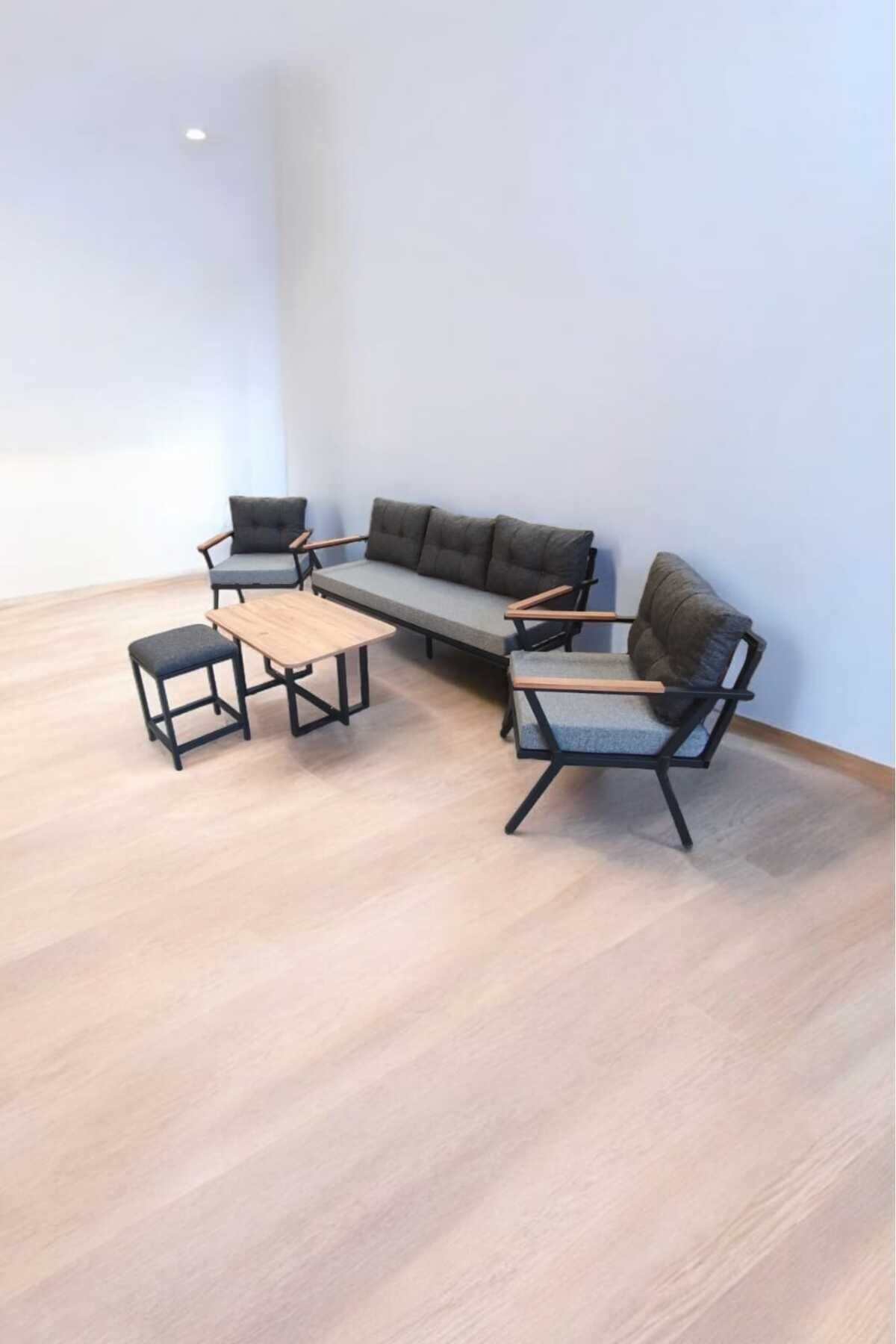 Pi Locca Bahçe Ve Balkon Mobilyası Gri Antrasit 3 1 1 Sehpalı Ve Puf