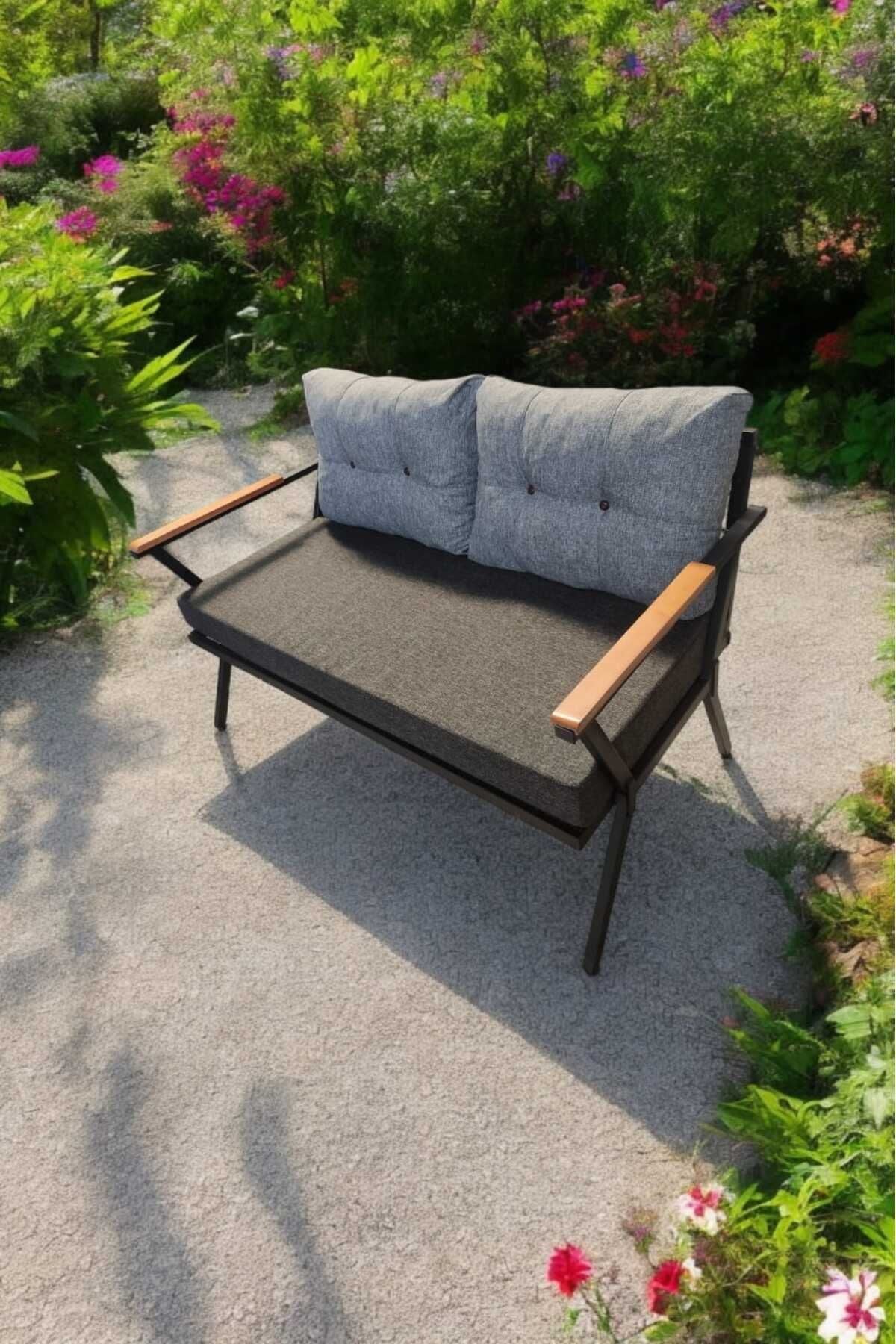 Pi Locca Tekli Bahçe Mobilyası,balkon Mobilyası 2'li 60x120cm Antrasit Ve Gri
