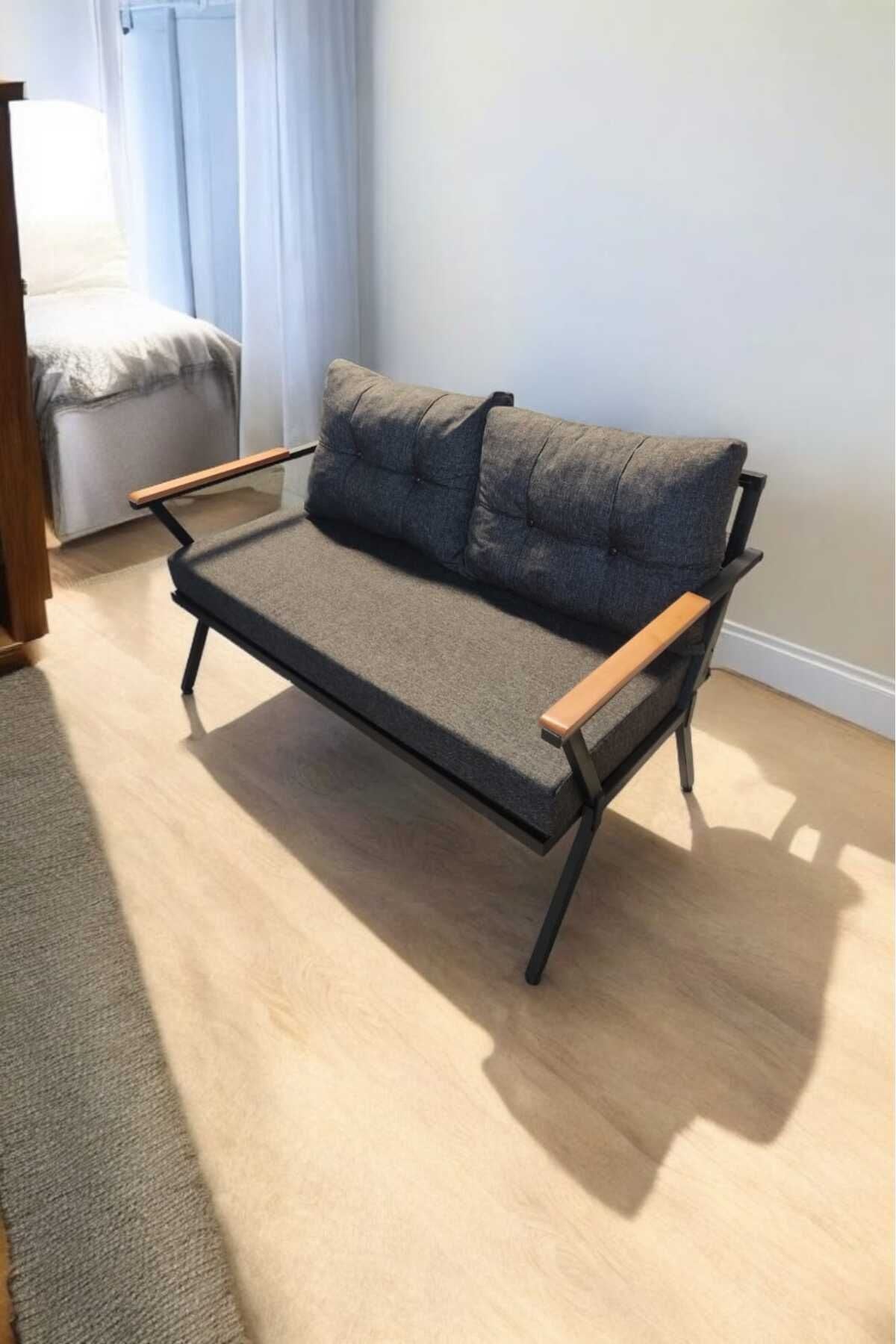 Pi Locca Tekli Bahçe Mobilyası,balkon Mobilyası 2'li 60x120cm Antrasit