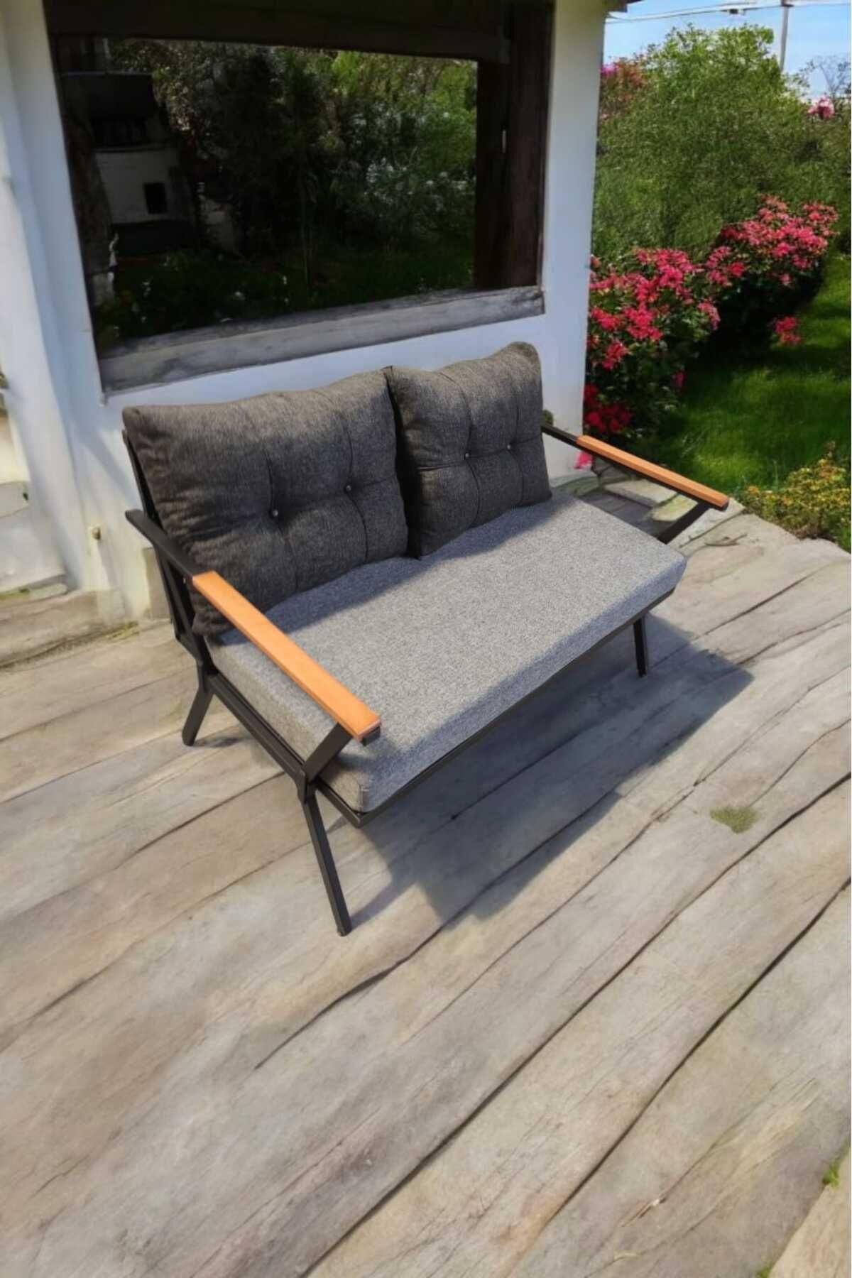 Pi Locca Tekli Bahçe Mobilyası,balkon Mobilyası 2'li 60x120cm Gri Ve Antrasit
