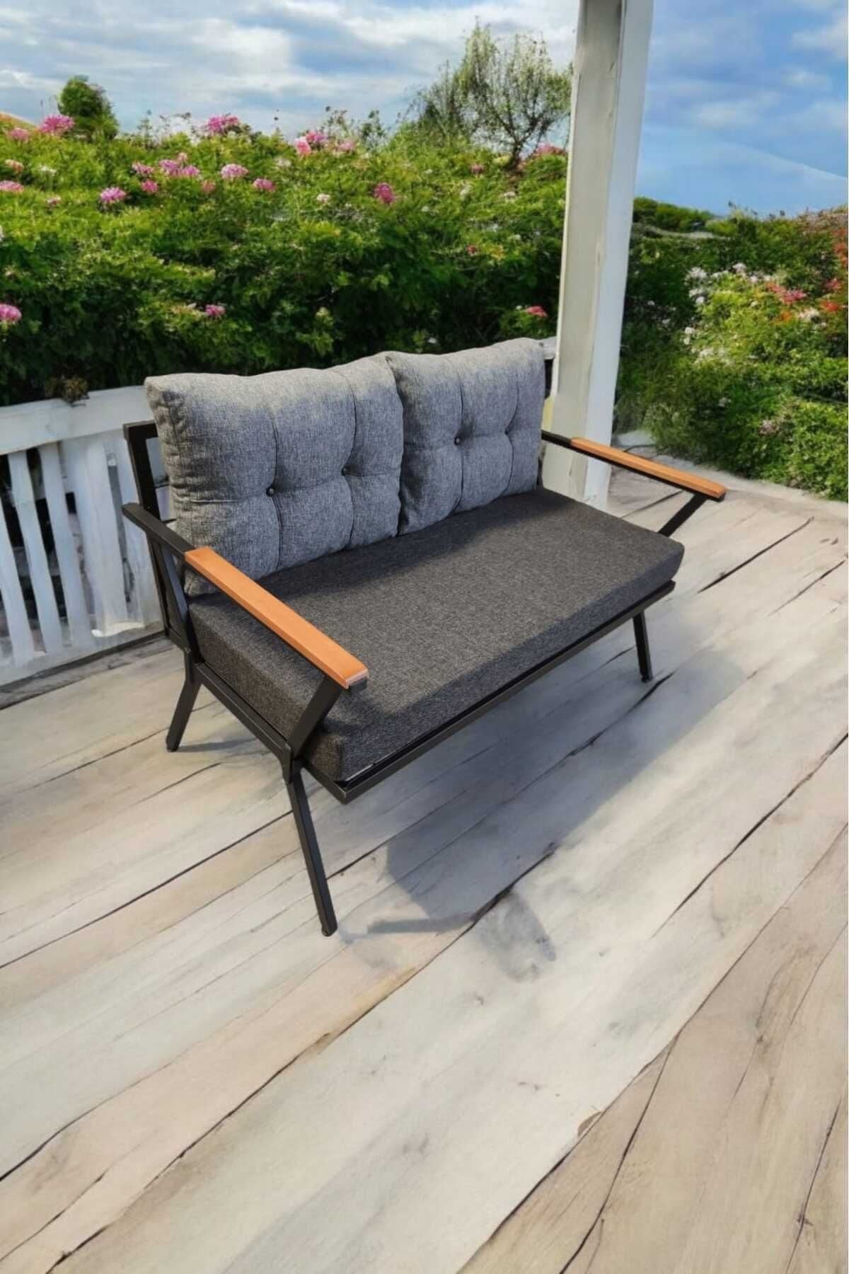 Pi Locca Tekli Bahçe Mobilyası,balkon Mobilyası 2'li 60x120cm Antrasit Ve Gri