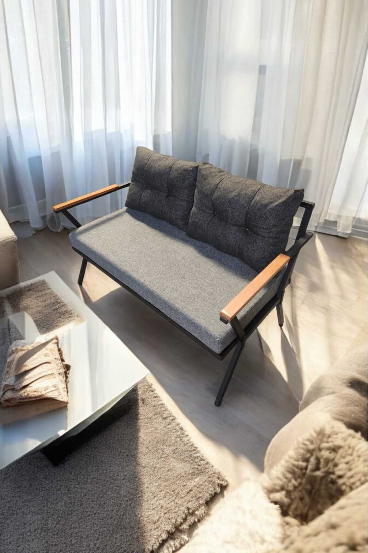 Pi Locca Tekli Bahçe Mobilyası,balkon Mobilyası 2'li 60x120cm Gri Ve Antrasit