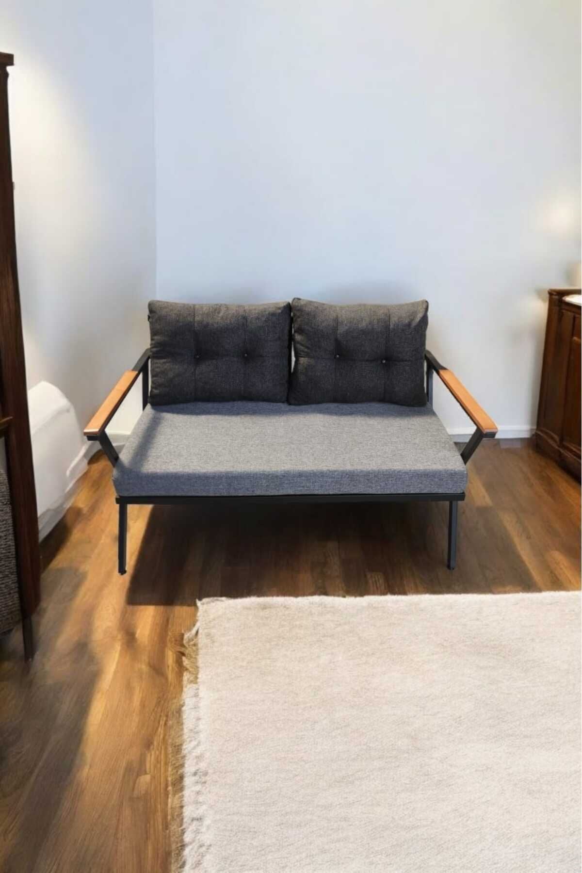 Pi Locca Tekli Bahçe Mobilyası,balkon Mobilyası 2'li 60x120cm Gri Ve Antrasit