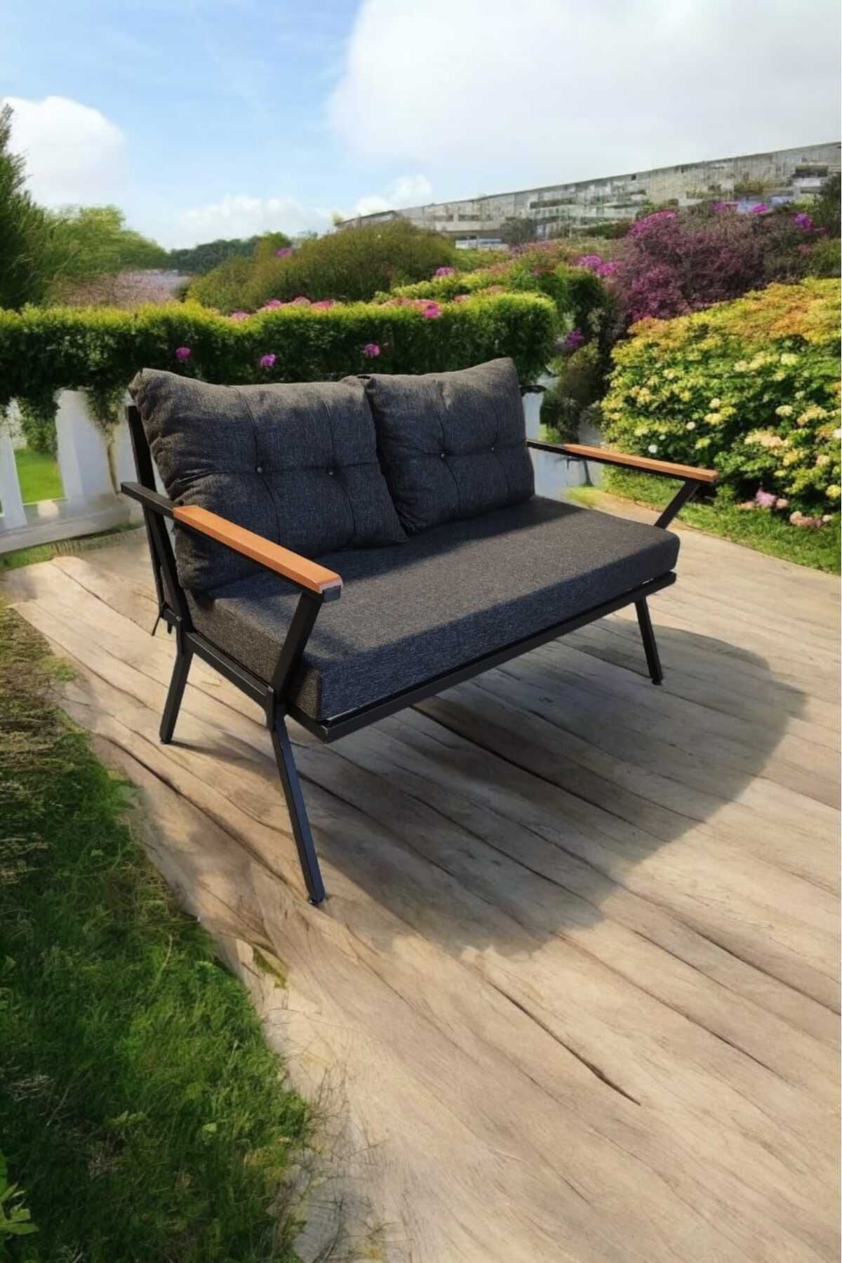 Pi Locca Tekli Bahçe Mobilyası,balkon Mobilyası 2'li 60x120cm Antrasit