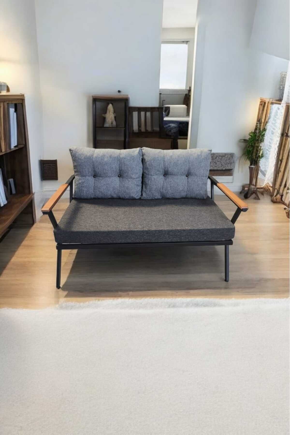 Pi Locca Tekli Bahçe Mobilyası,balkon Mobilyası 2'li 60x120cm Antrasit Ve Gri
