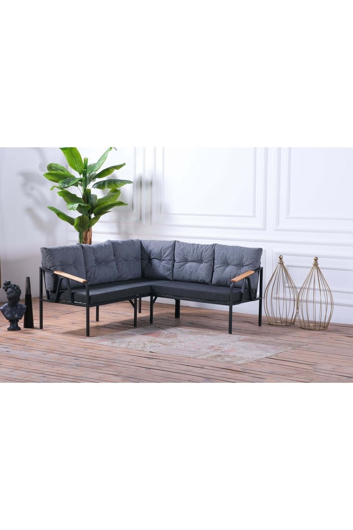Pimango Pi Angel Bahçe Ve Balkon Köşe Oturma Takımı, Masalı Ve Puflu, 180x180 Cm Tam Set