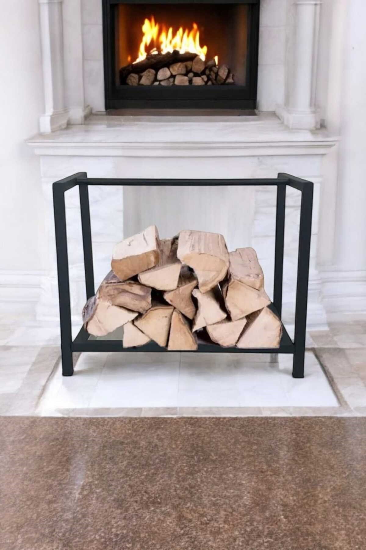Short Lignum Dekoratif Metal Odunluk Şömine Odun Sehpası 40CM