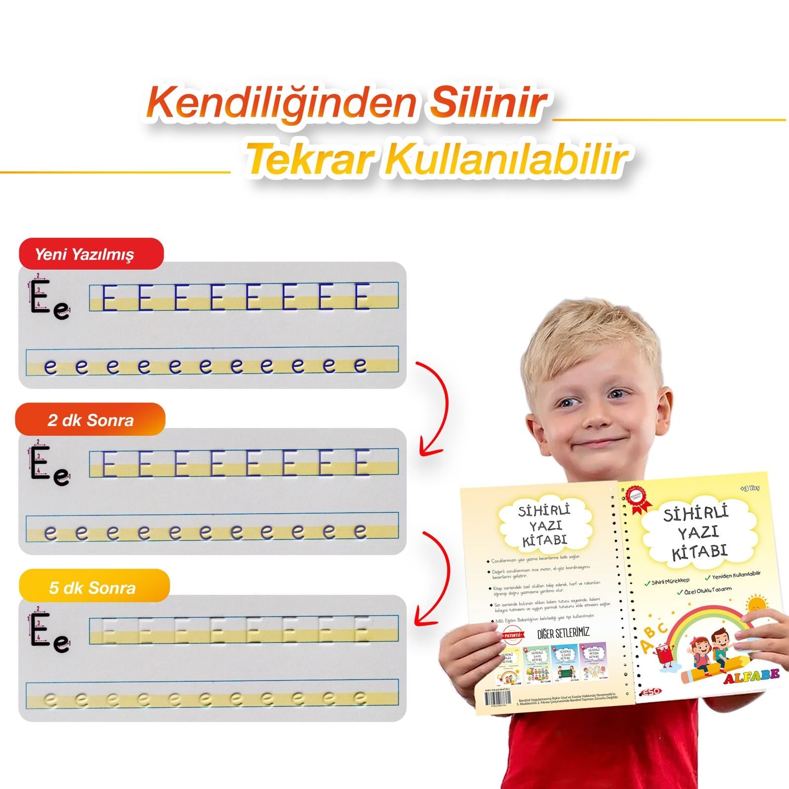 Eso Yazmayı Çizmeyi Sevdiren 4'lü Sihirli Alıştırma Kitabı - Oluklu(kabartmalı) Sihirli Uçan Kalemli