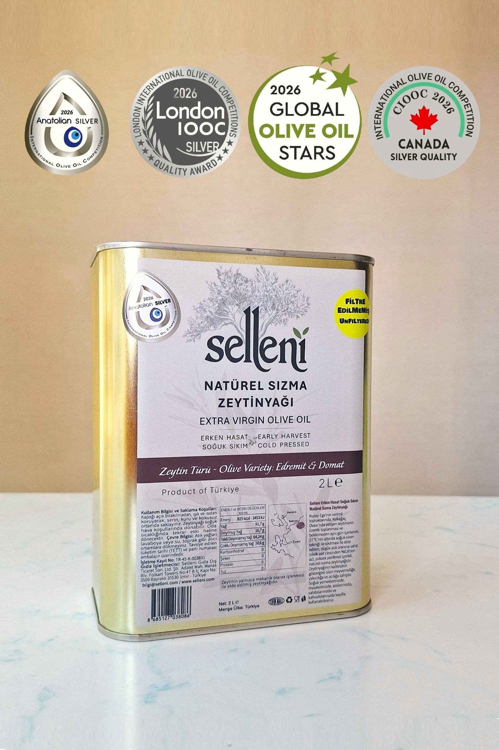 Selleni Erken Hasat Soğuk Sıkım Edremit & Domat Blend 2 L