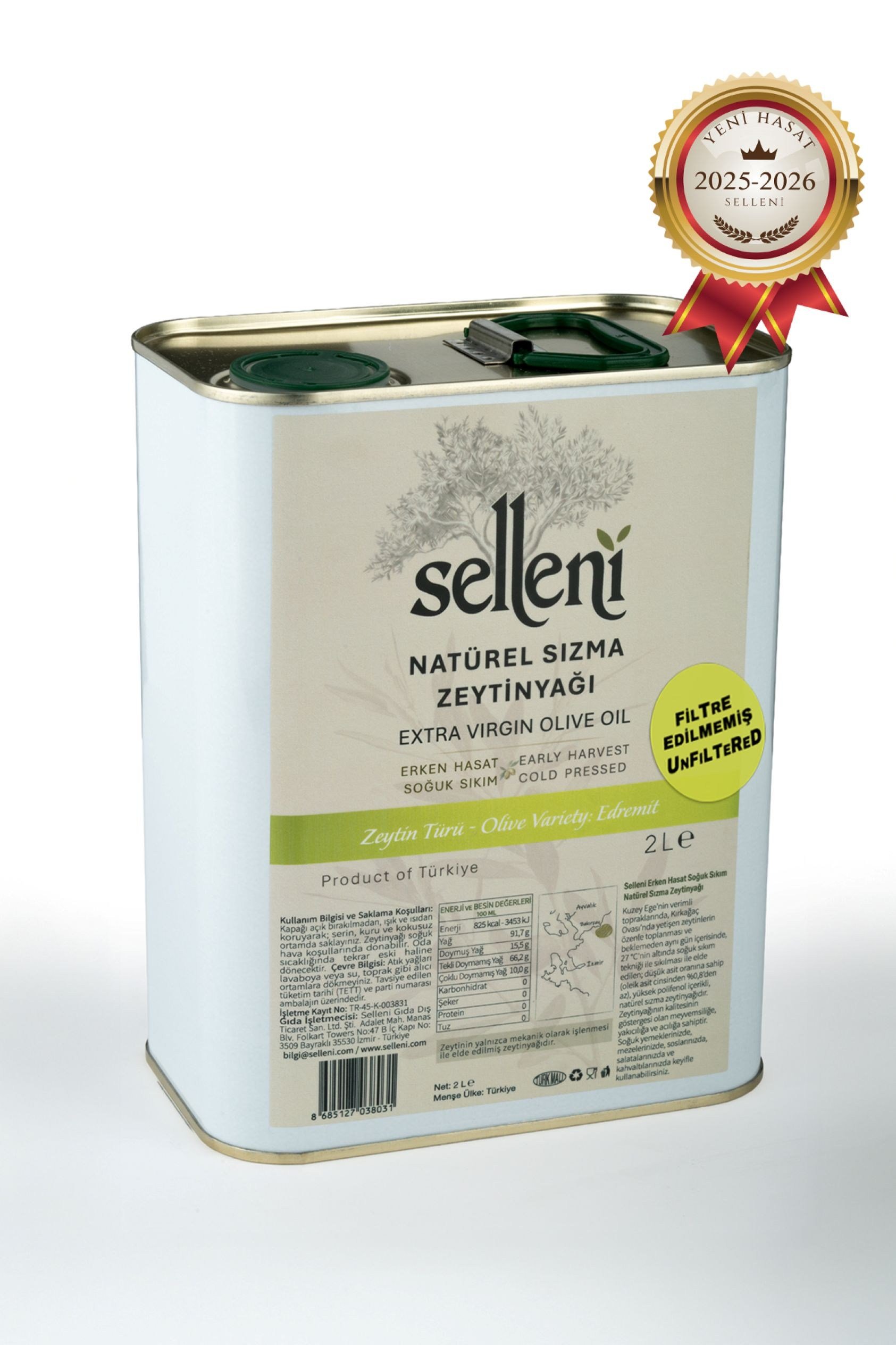 Selleni Erken Hasat Soğuk Sıkım Edremit 2 L