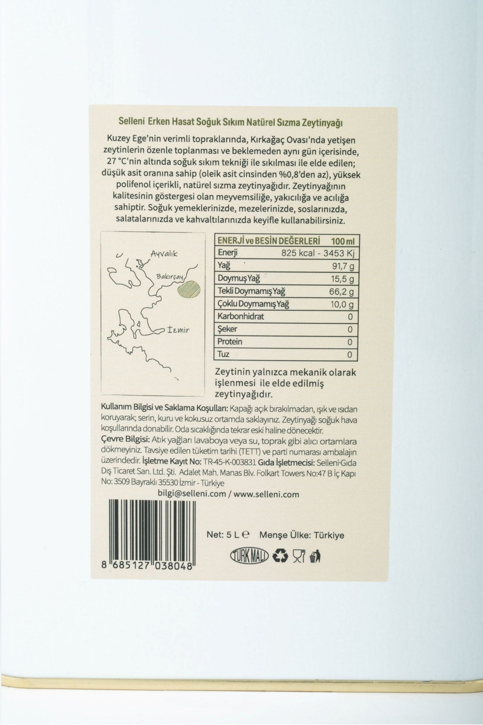 Selleni Erken Hasat Soğuk Sıkım Edremit 5 L