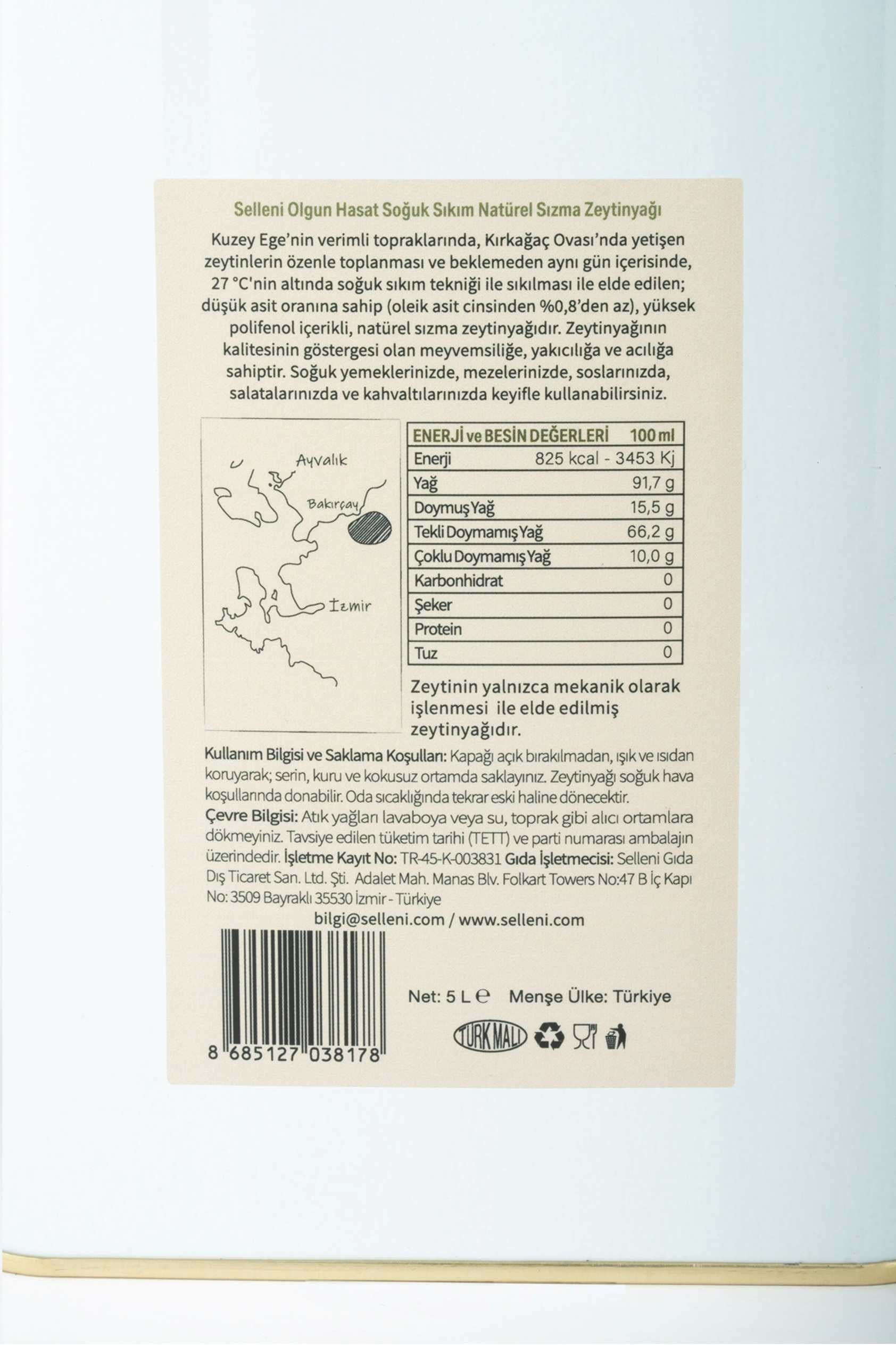 Selleni Olgun Hasat Soğuk Sıkım Edremit & Trilye 5 L