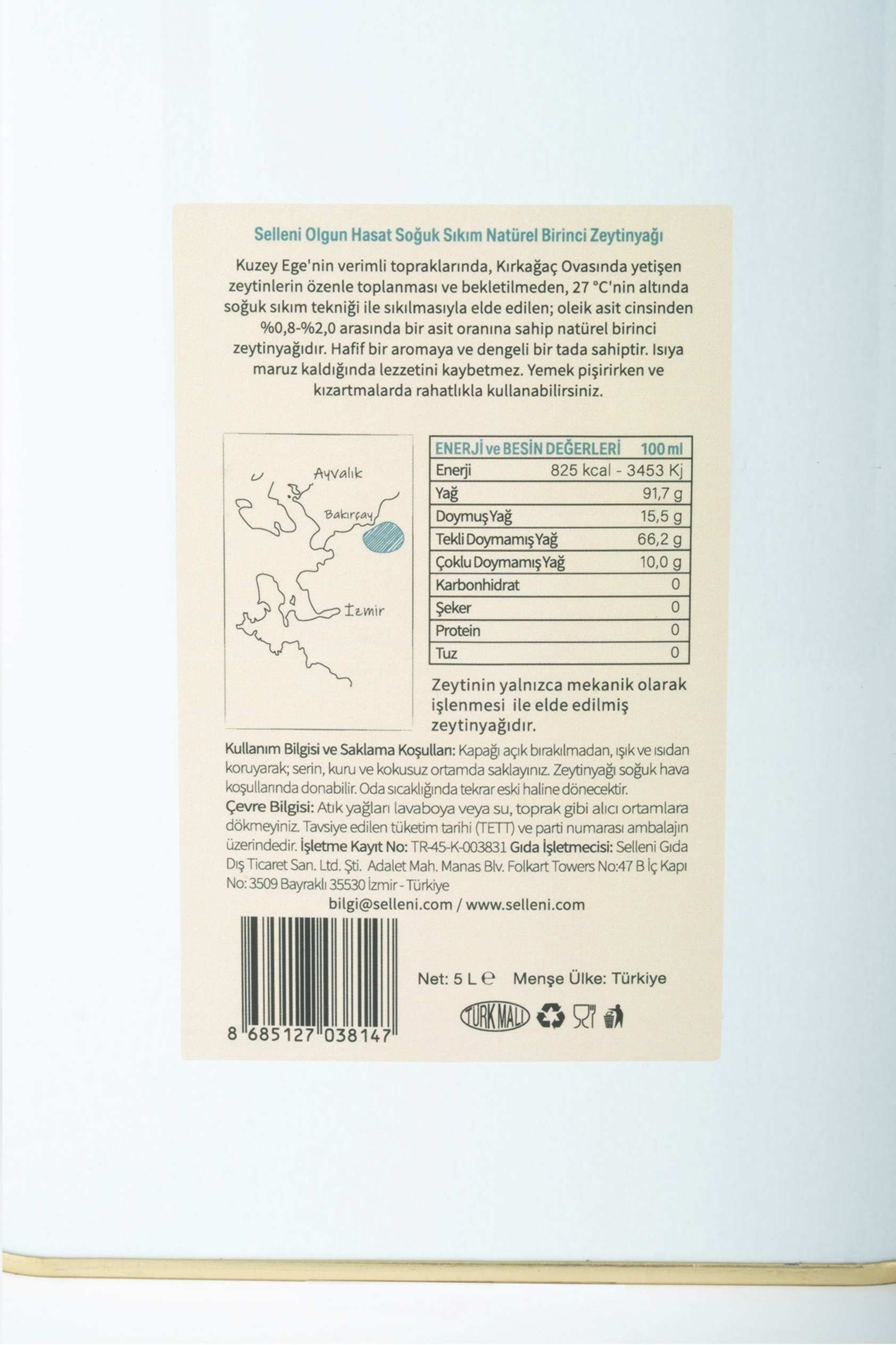 Selleni Olgun Hasat Soğuk Sıkım Yemeklik 5 L