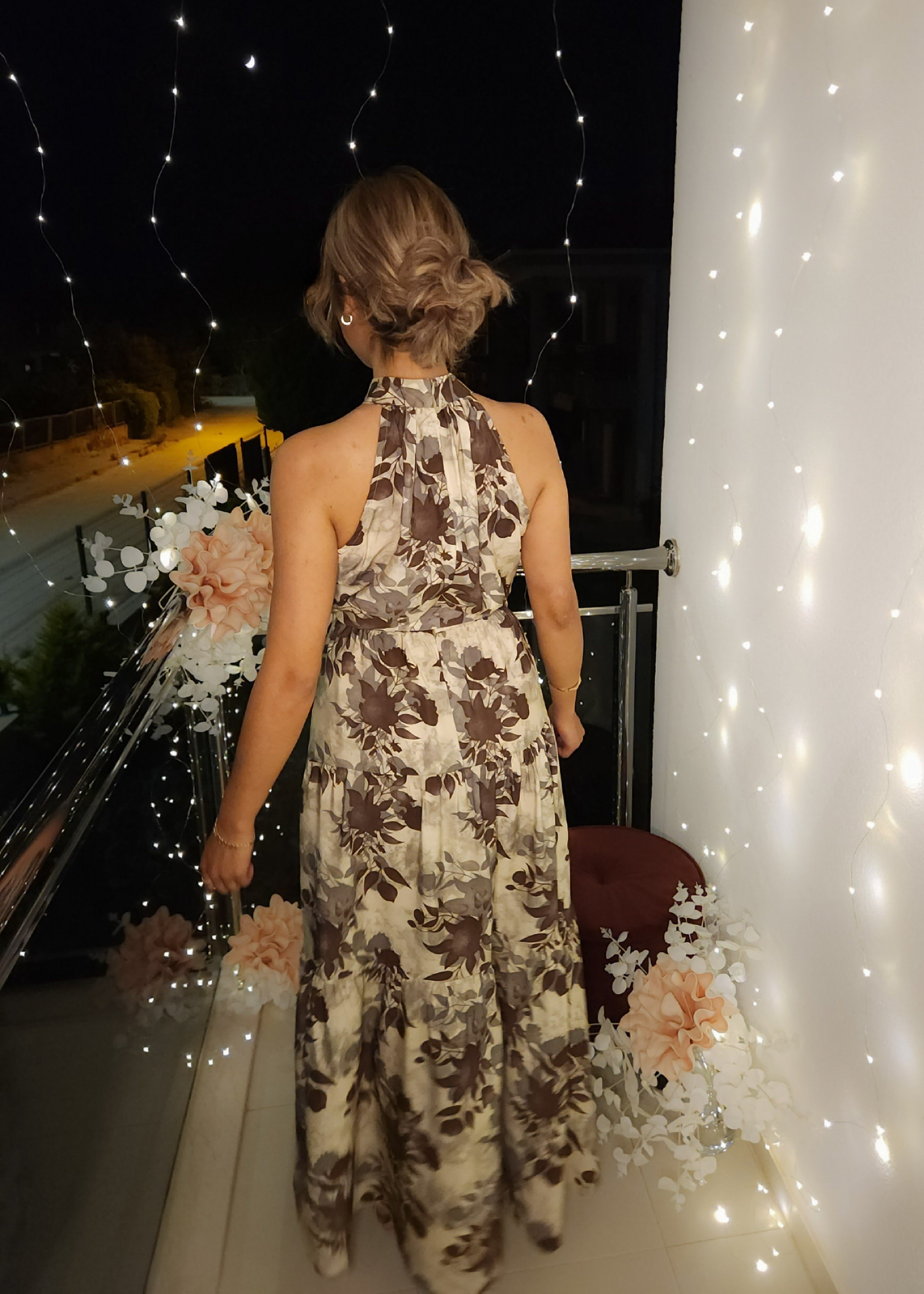Halter Yaka Elbise - Desenli