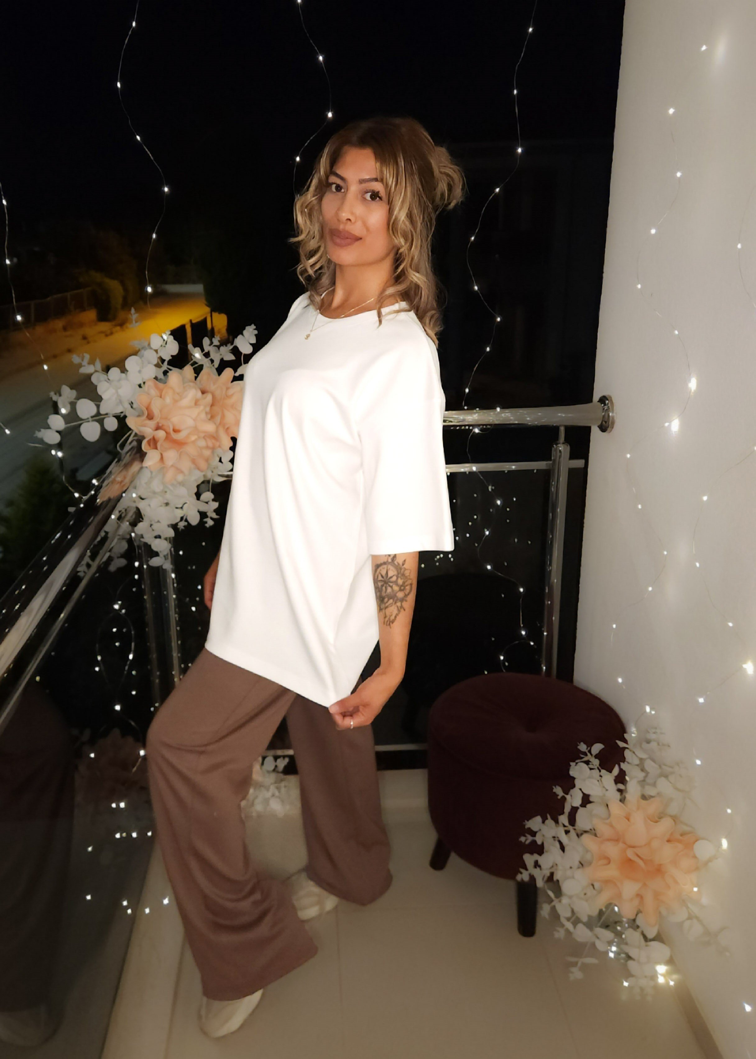 Oversize Basic Tişört - Beyaz/Siyah