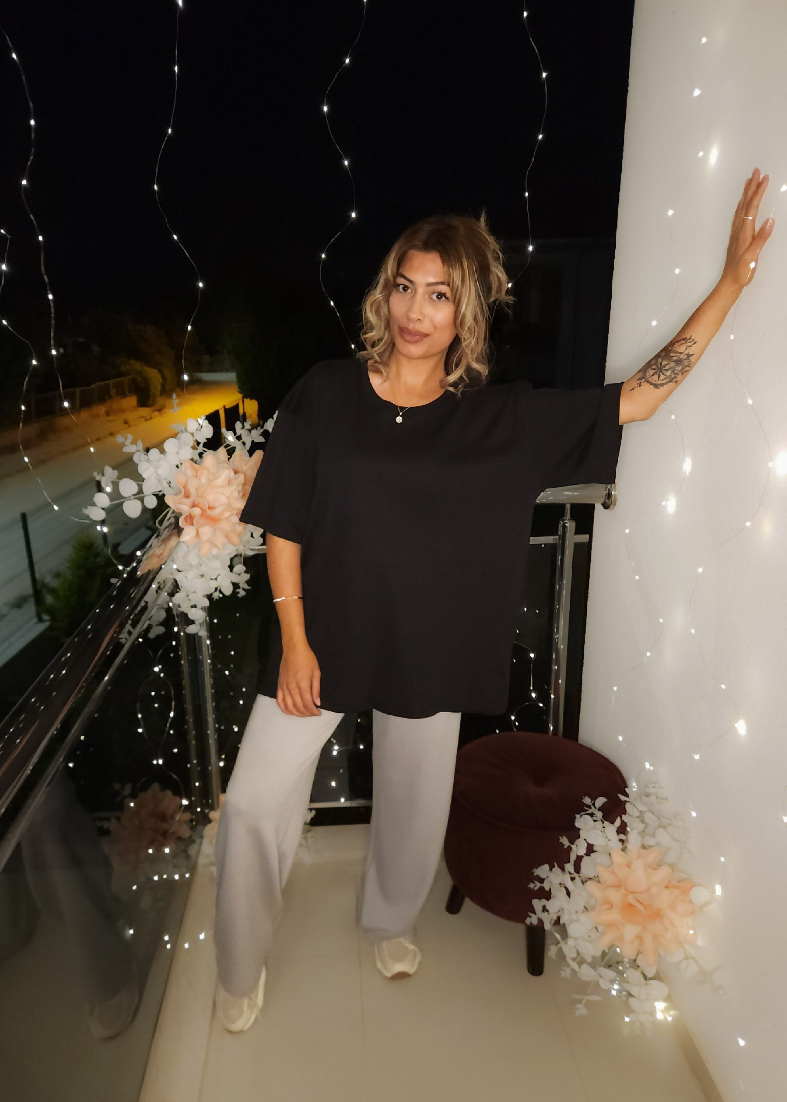 Oversize Basic Tişört - Beyaz/Siyah