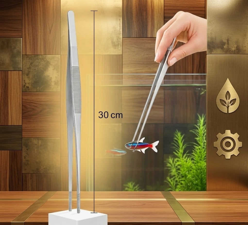 Paslanmaz Çelik Akvaryum ve Teraryum Bakım Cımbızı – 30 cm Ekstra Uzun Bitki Dikim ve Peyzaj Maşası