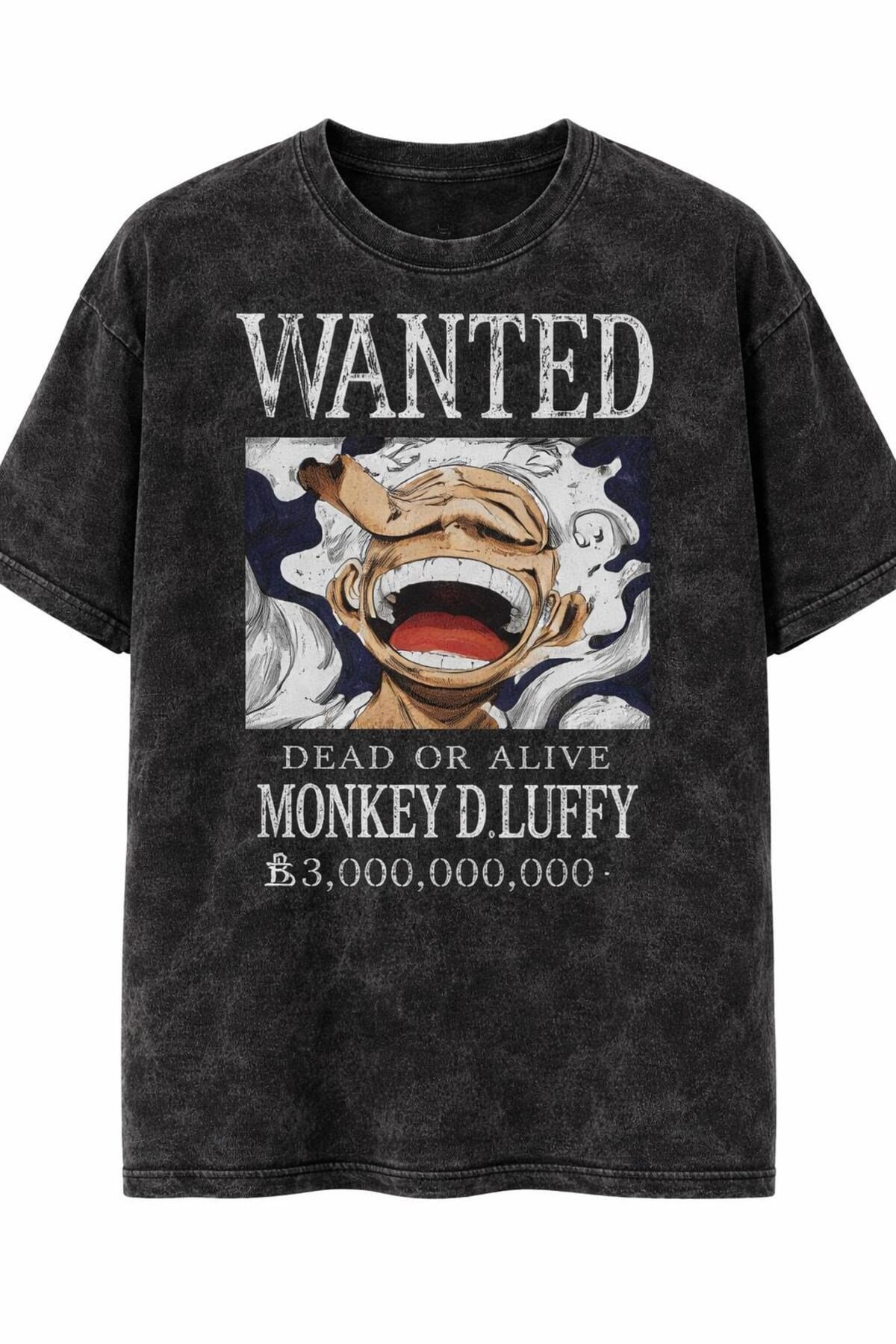 Anime One Piece Luffy Gear 5 Wanted Unisex Yıkamalı Retro Tişört