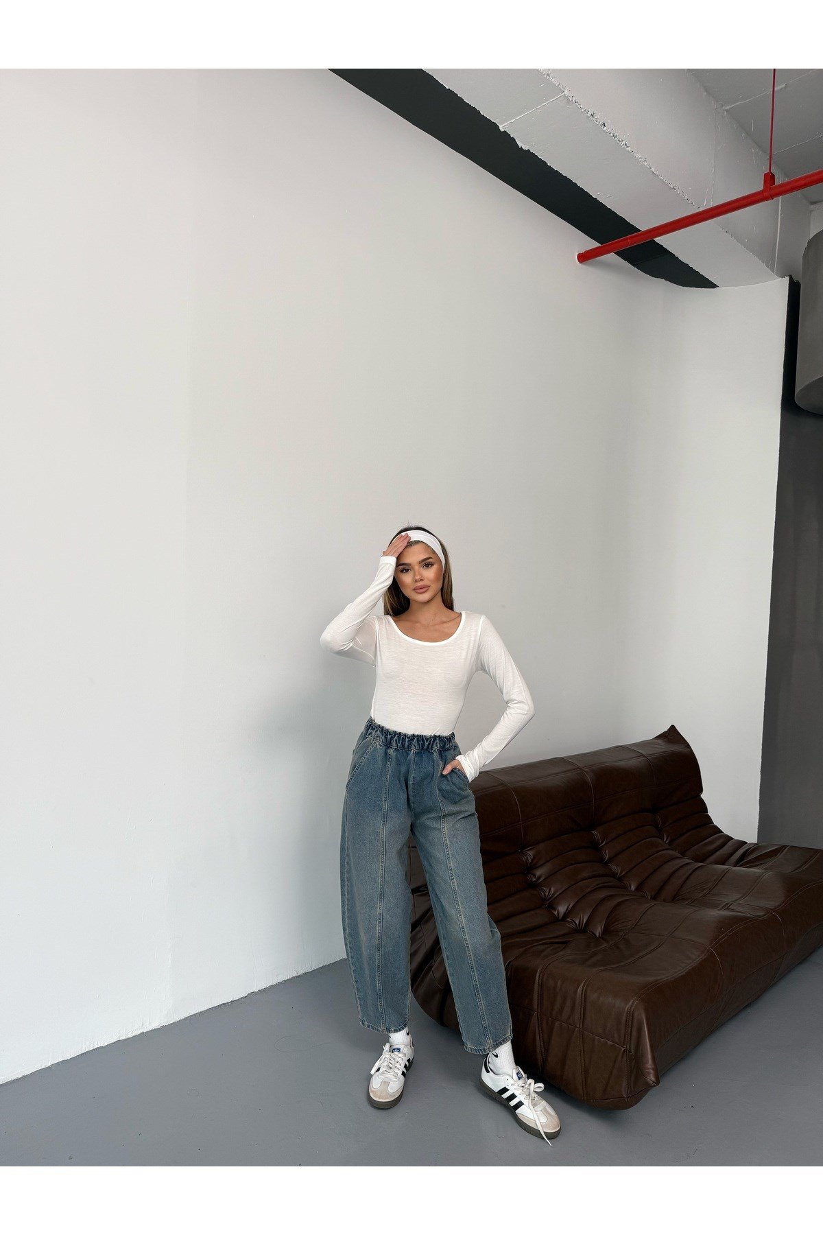 Beyaz Uzun Kollu Basic Body Crop
