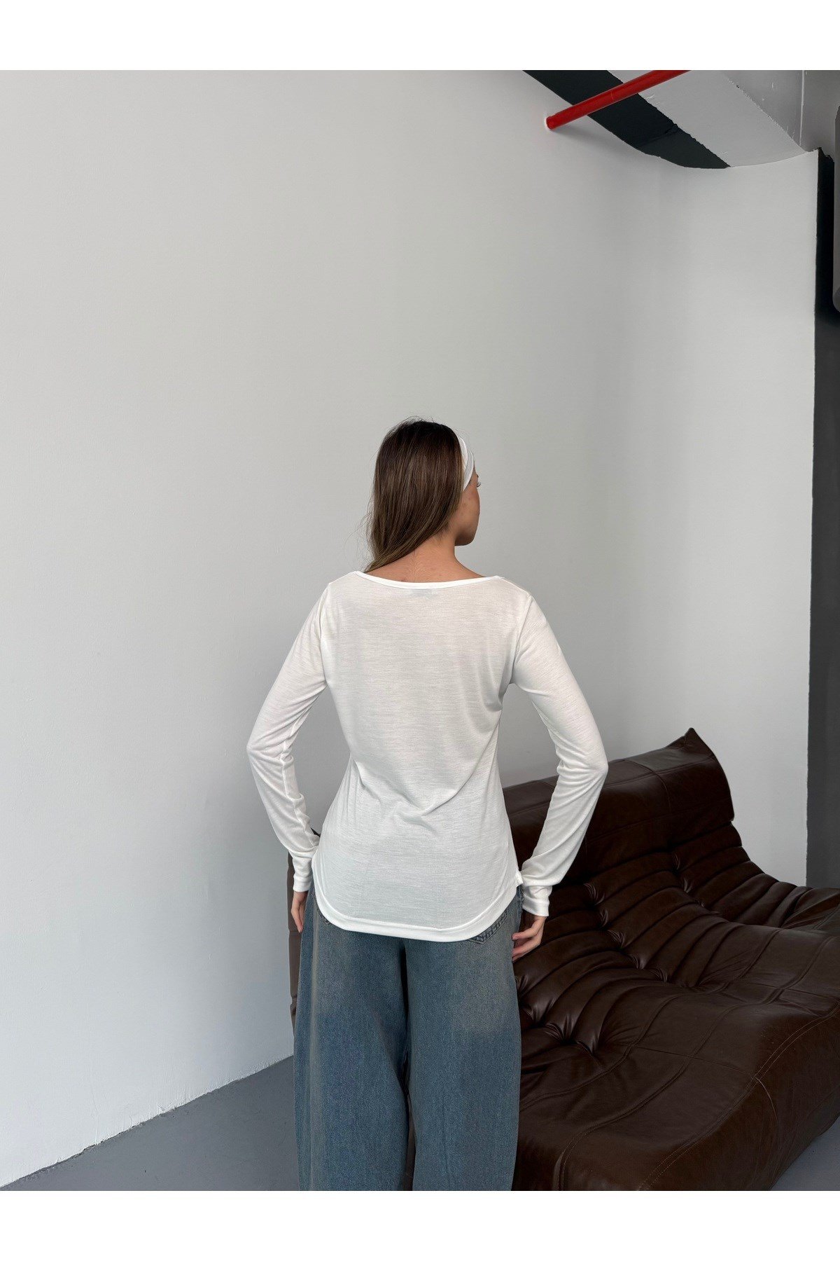 Beyaz Uzun Kollu Basic Body Crop