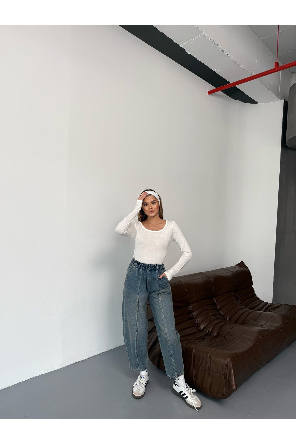 Beyaz Uzun Kollu Basic Body Crop