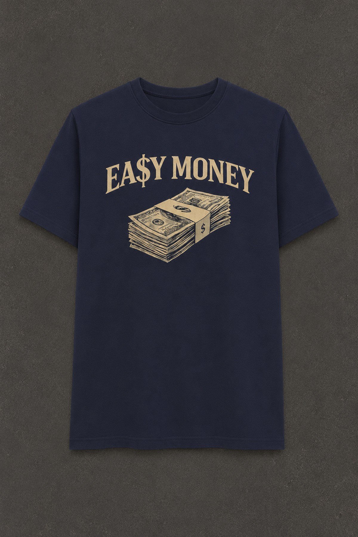Easy Money Baskılı Unisex Lacivert Retro Tişört